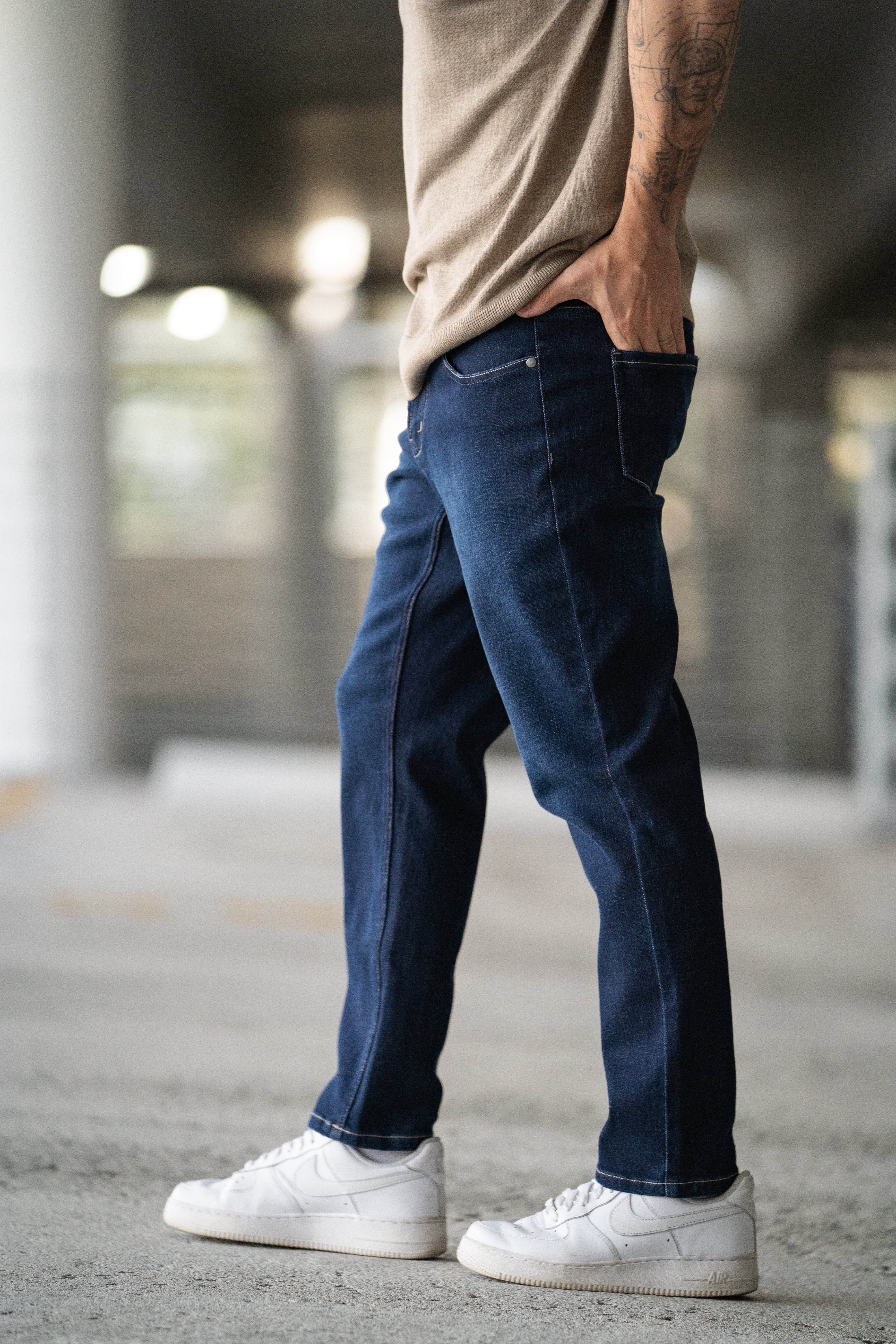 Straight Fit Stretch Jeans Dark Wash