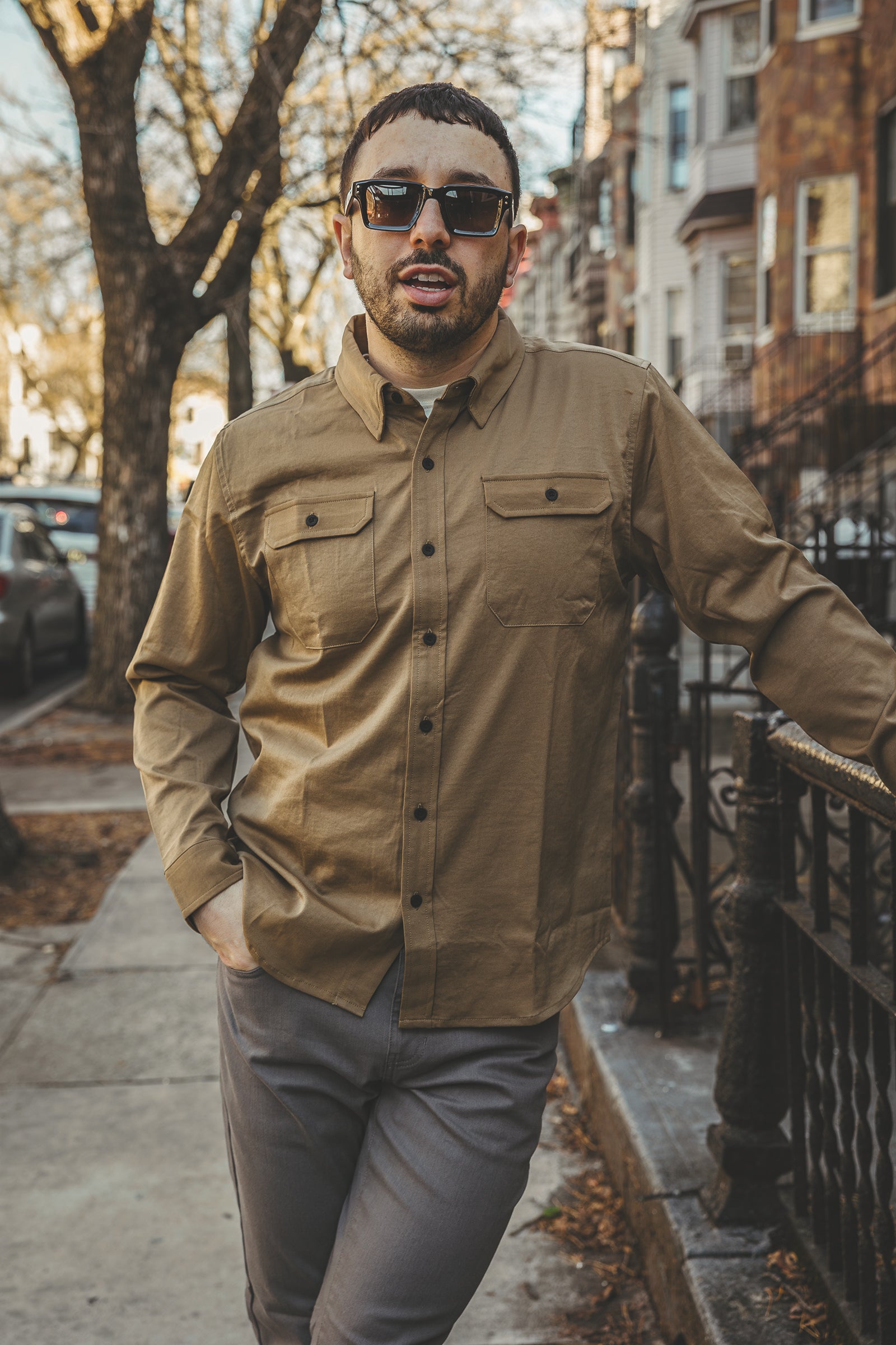 Roam Stonewash Button Down Shirt Desert