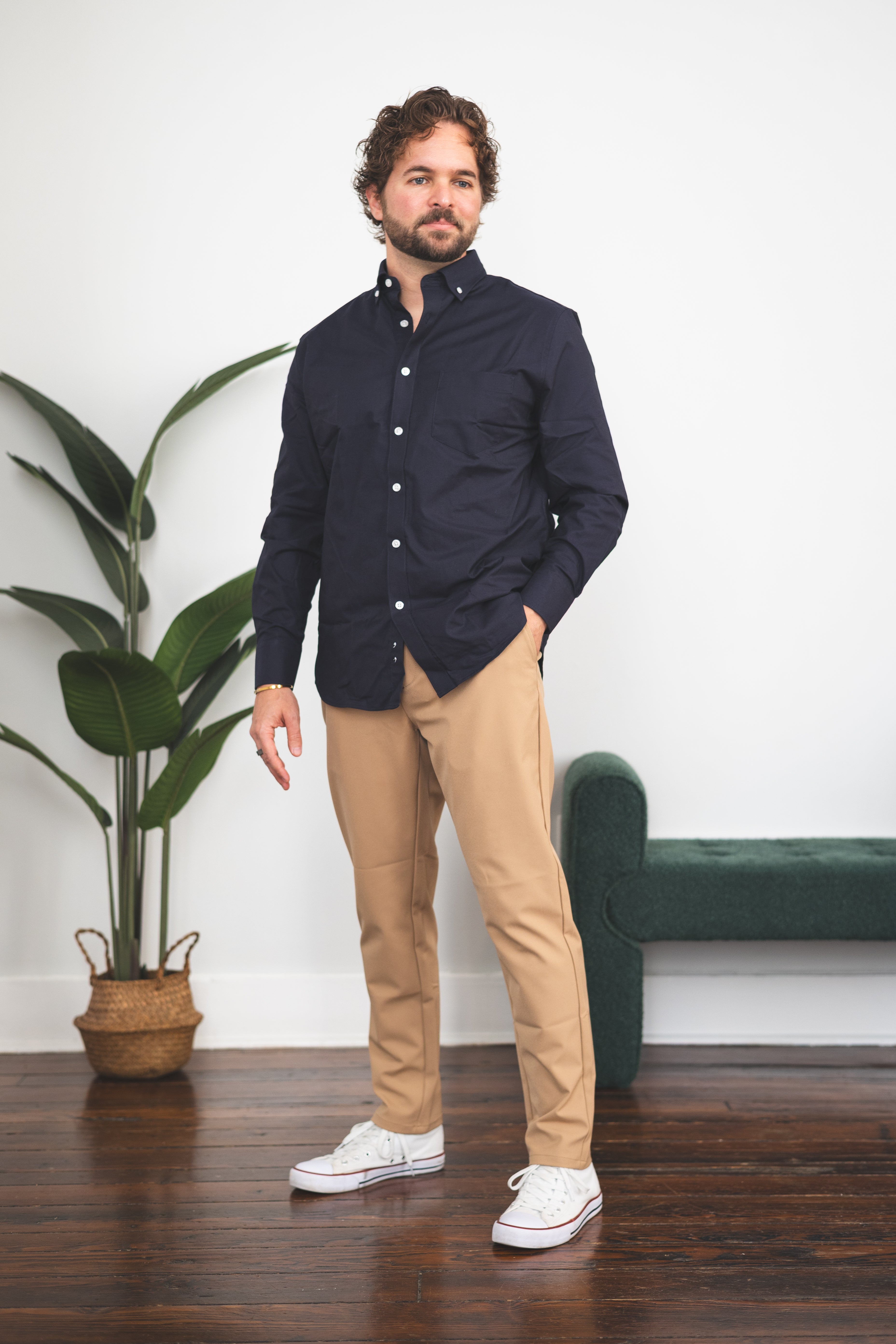 Stretch Oxford Button Down Shirt Navy