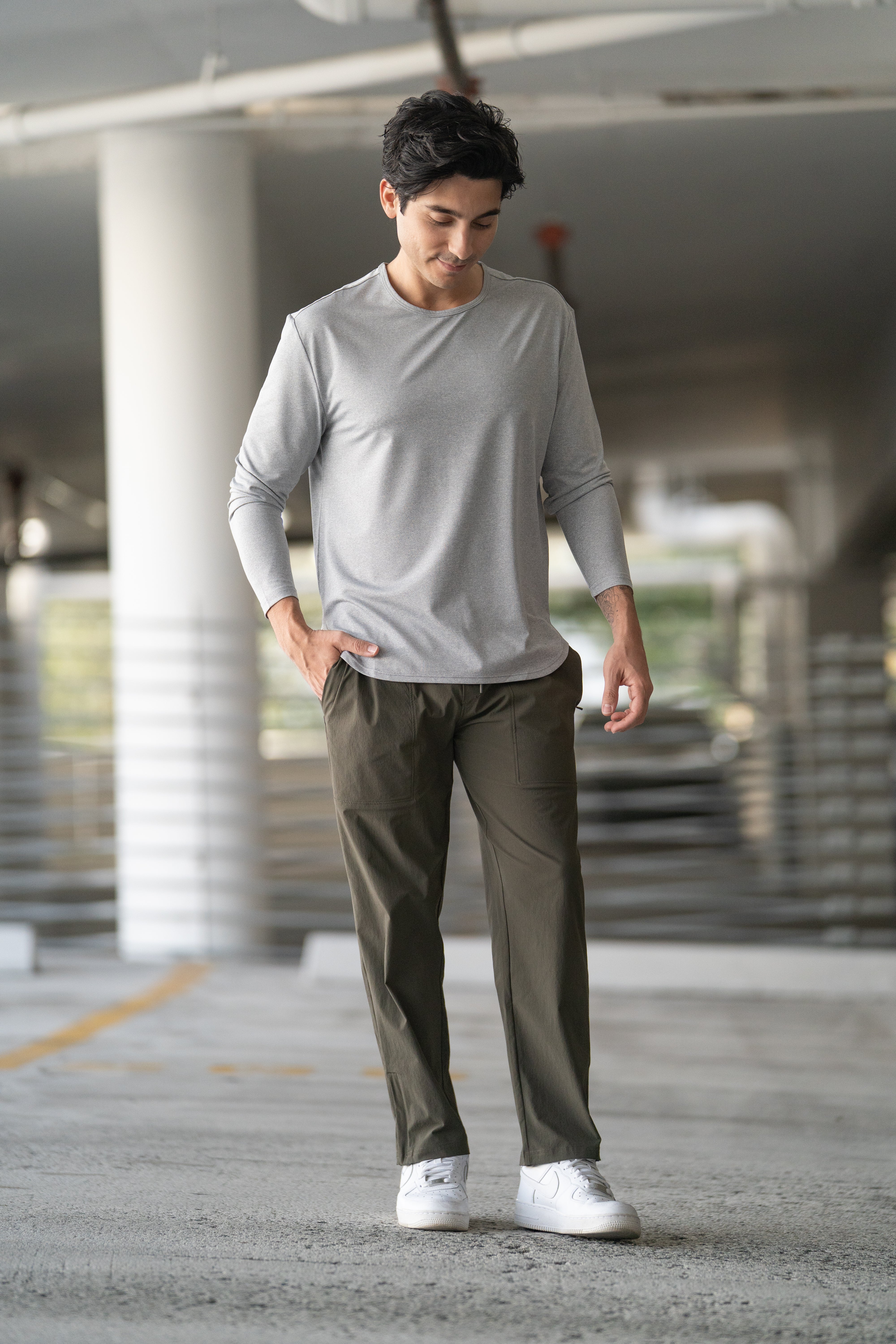 Long Sleeve Running T-Shirt Light Gray