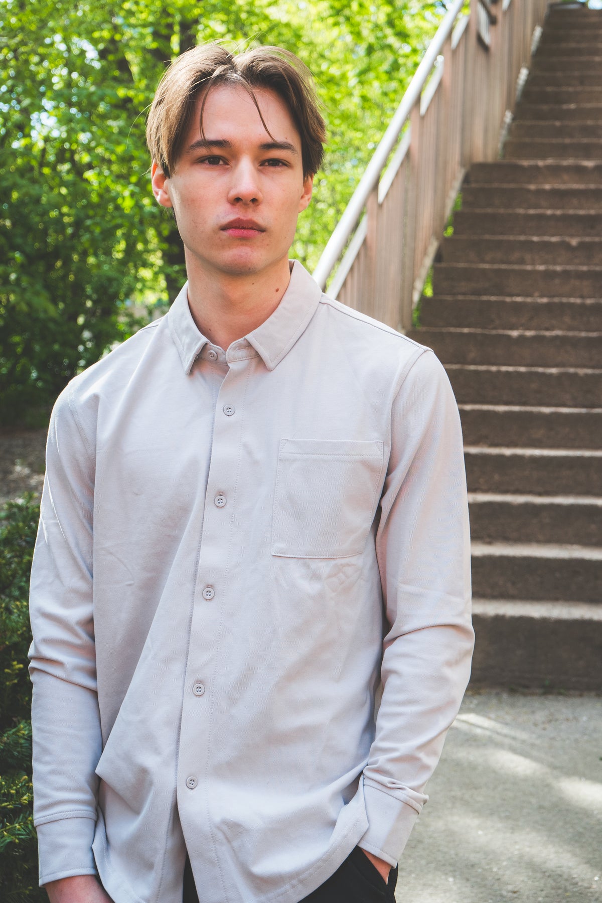 Performance Pique Button Down Shirt Mist