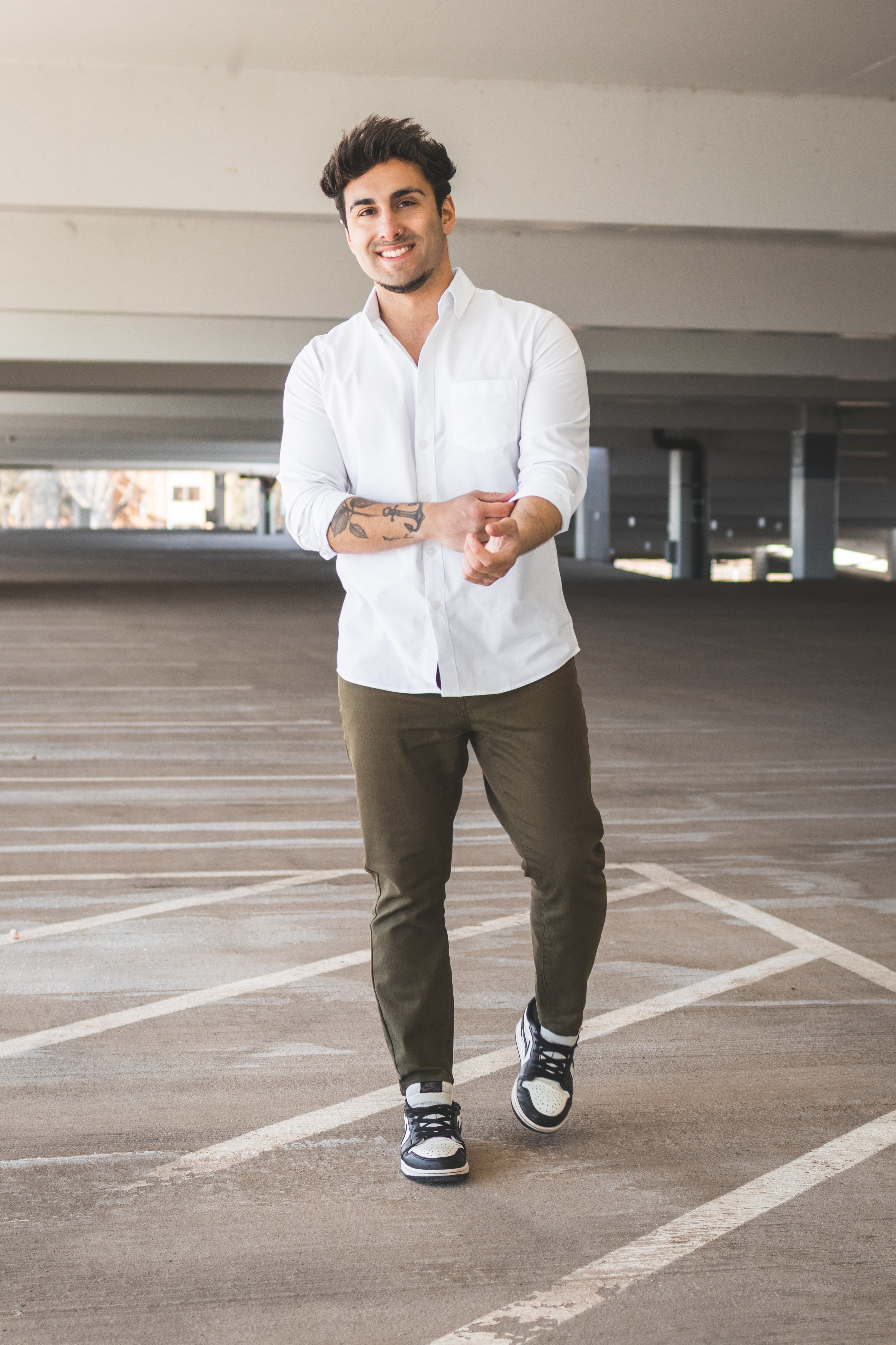 Garment Dyed Stretch Jeans Olive