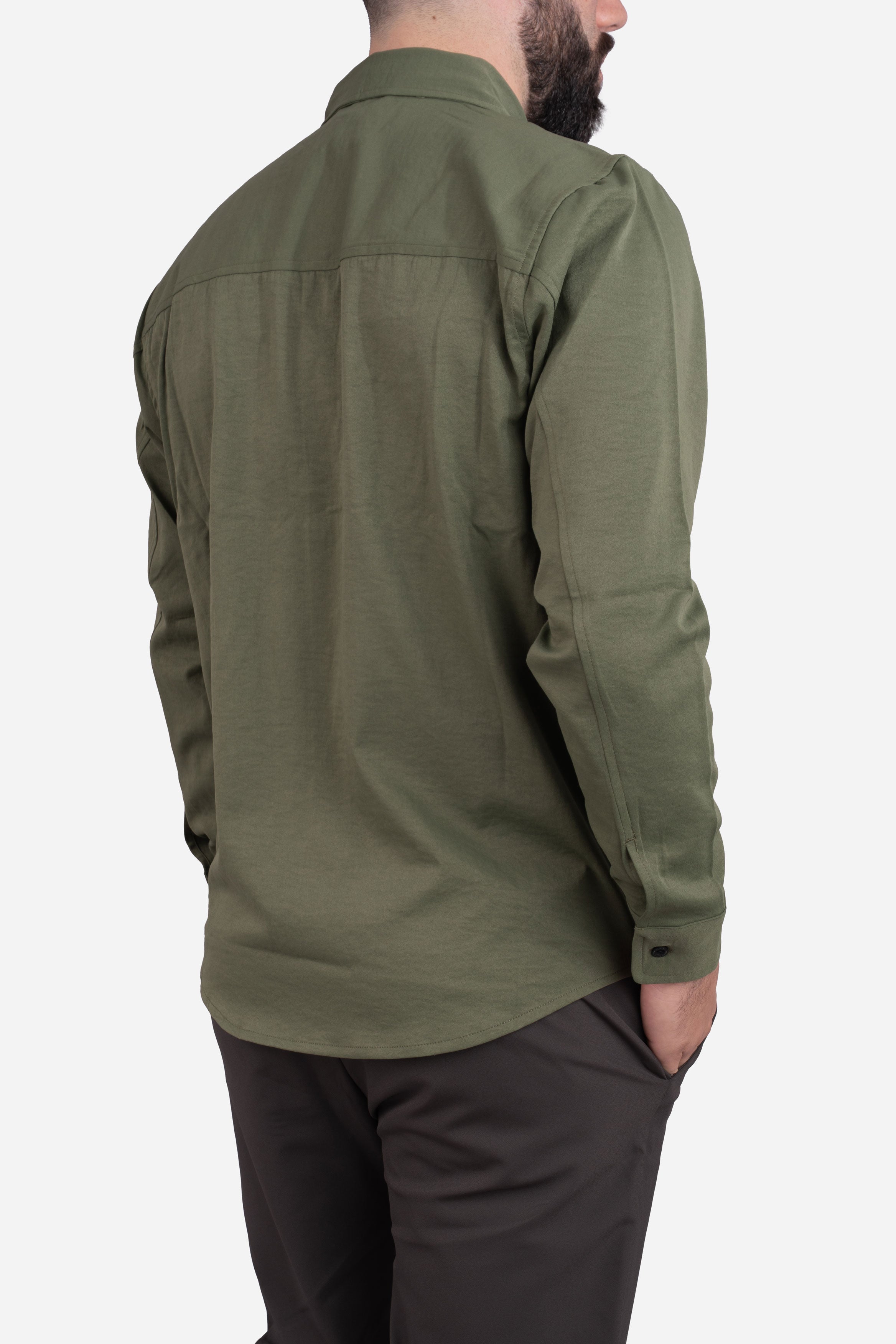 Roam Stonewash Button Down Shirt Army Green