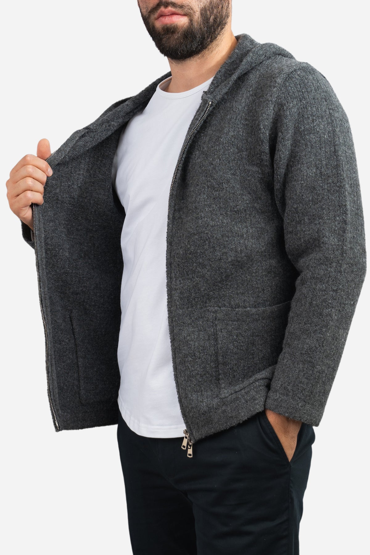 Wool Blend Sweater Hoodie Ash