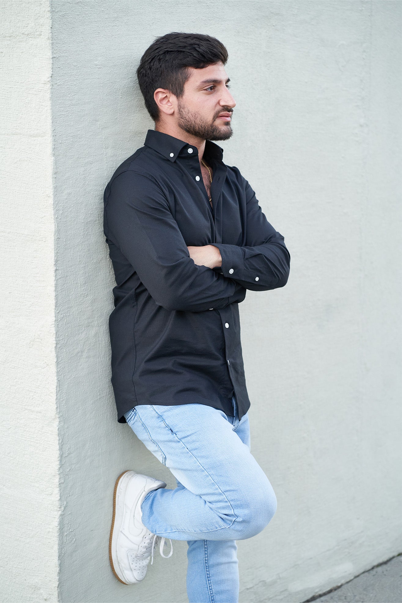 Stretch Oxford Button Down Shirt Black