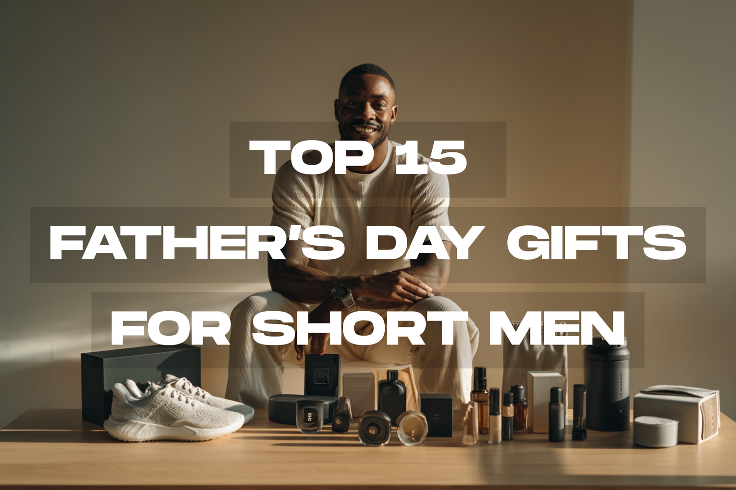 Top 15 Father's Day gifts for short men with various products displayed.