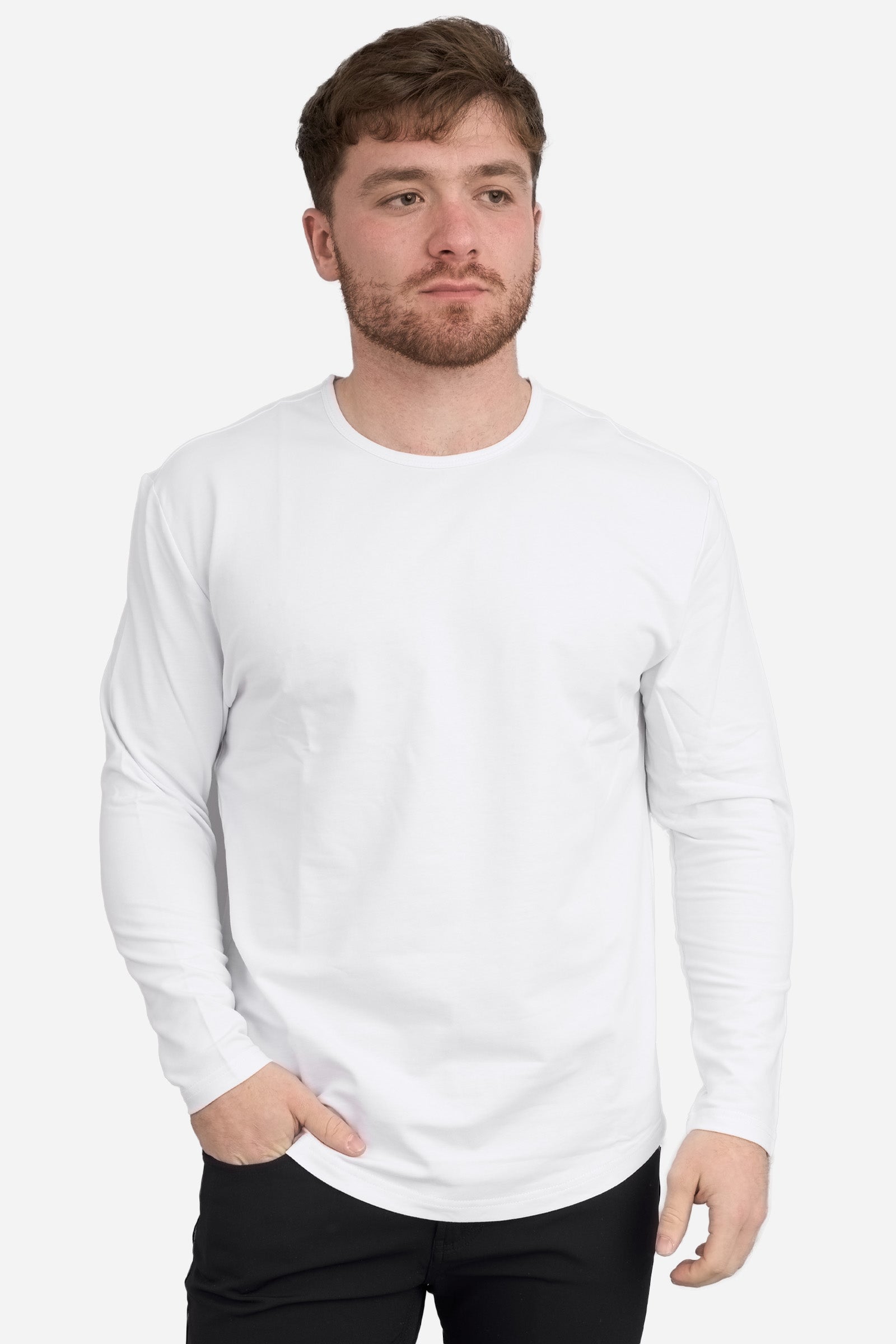 mens plain white long sleeve t shirt