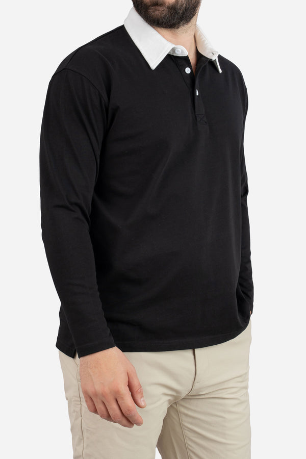 Rugby Polo Black - Rugby Shirts for Shorter Men