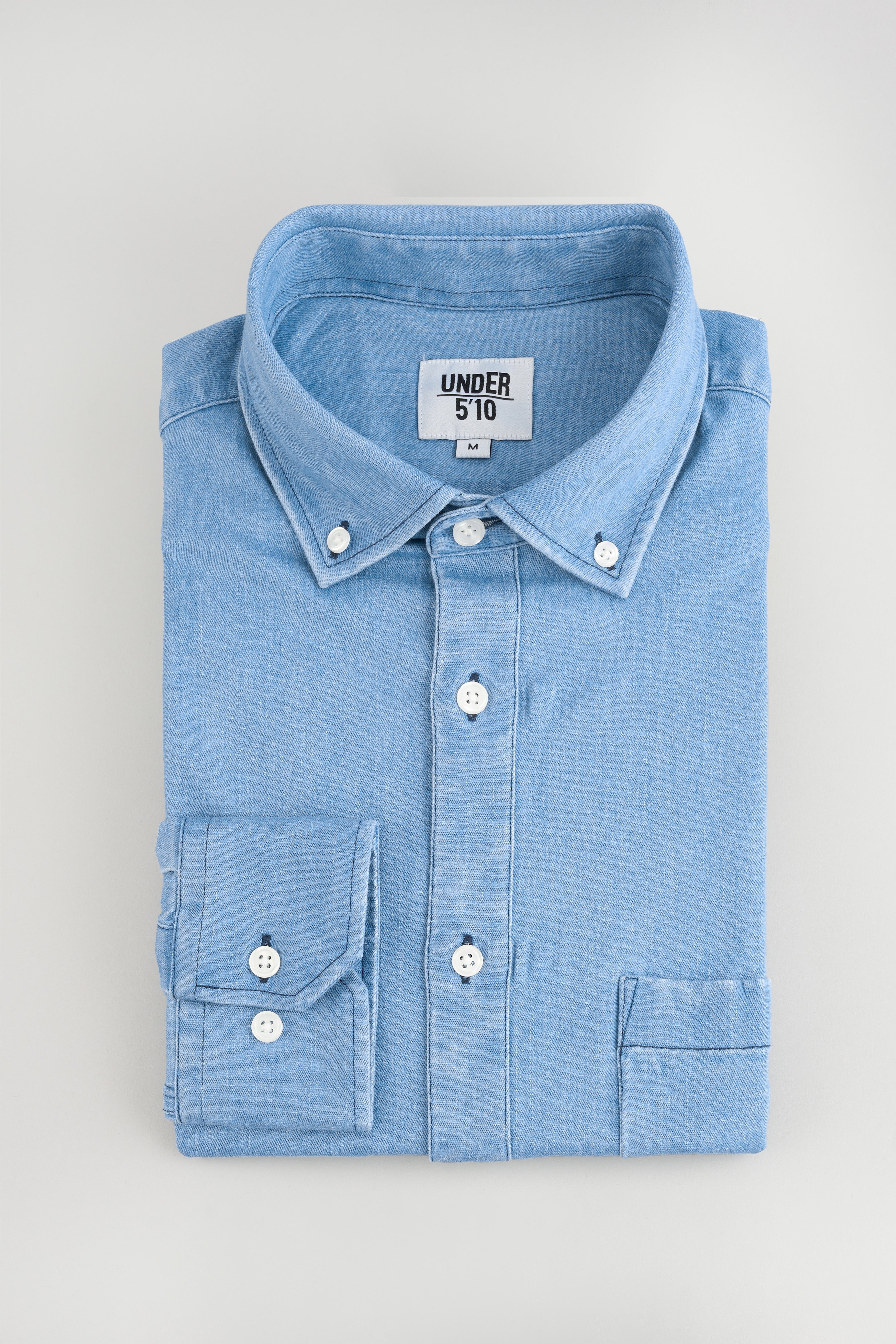 Stretch Denim Button Down Shirt Light Wash