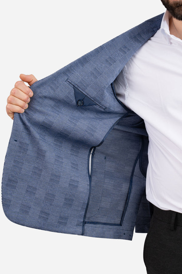 Stretch Blazer Blue Plaid