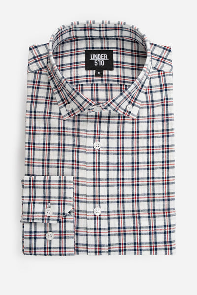 plaid dress shirts for men Linen Blend Button Down Shirt | Navy Red Plaid