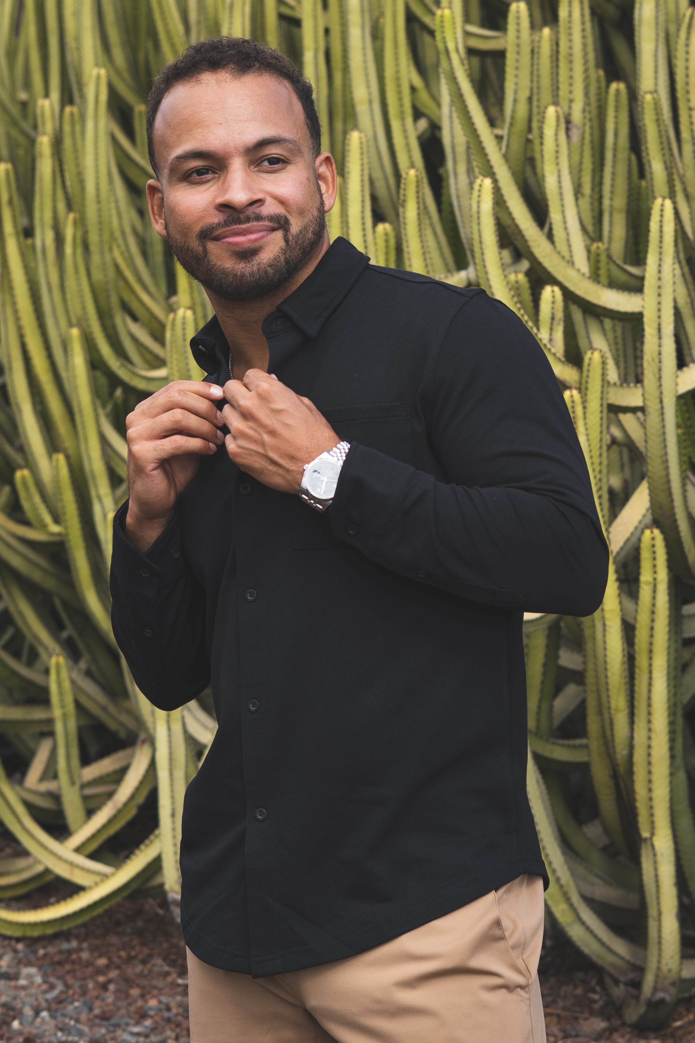 Performance Pique Button Down Shirt Black