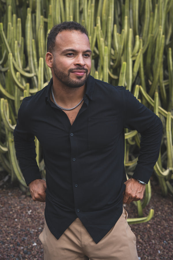 Performance Pique Button Down Shirt | Black
