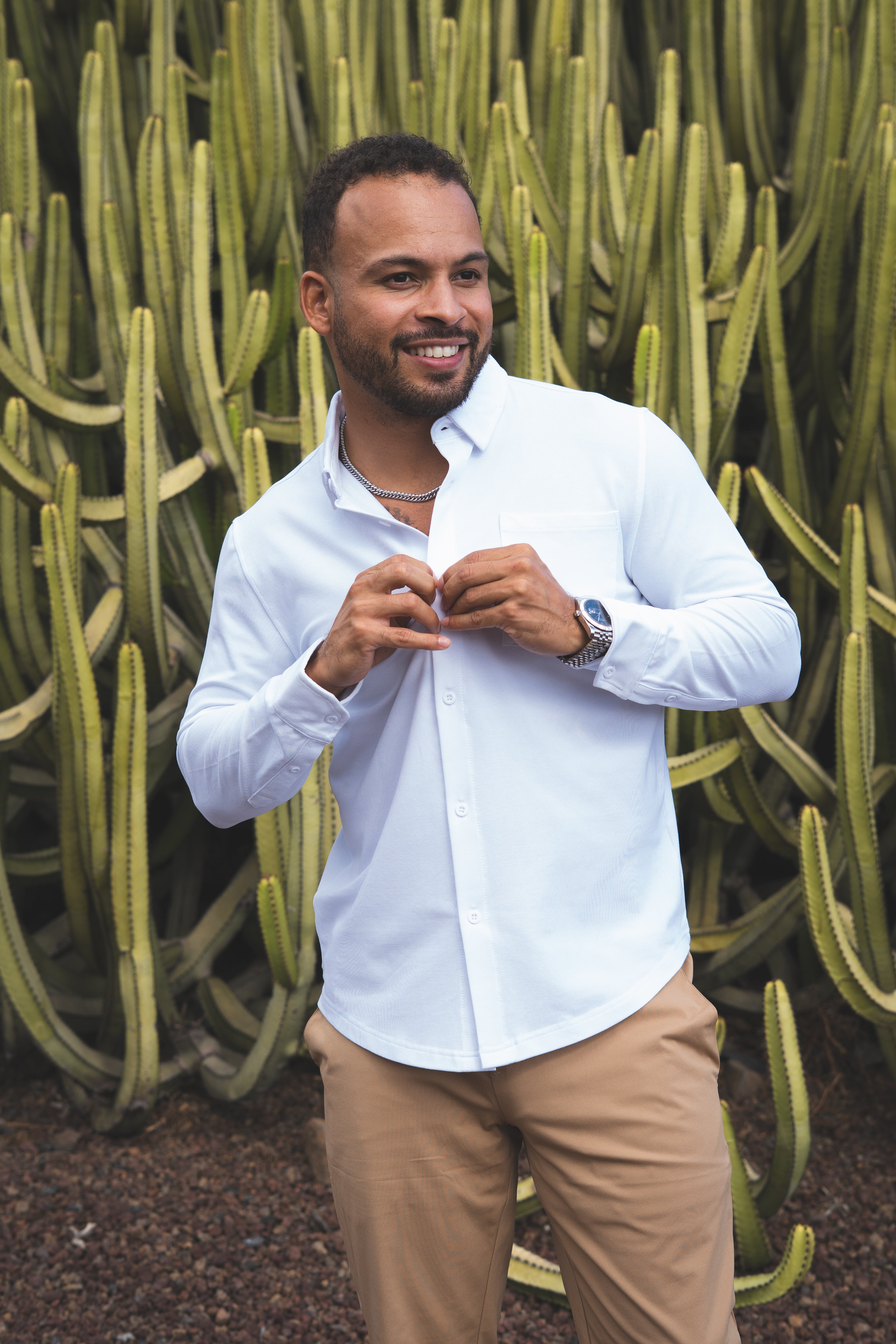 Performance Pique Button Down Shirt White