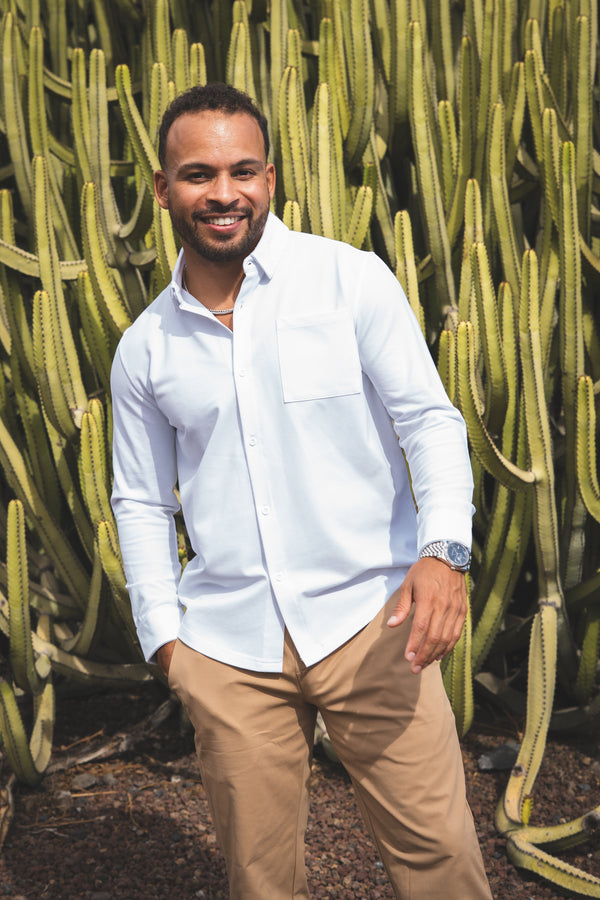 Performance Pique Button Down Shirt White