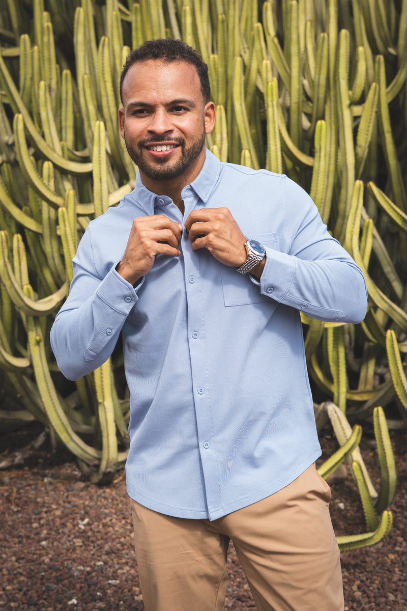 Performance Pique Button Down Shirt | Light Blue | Under 510