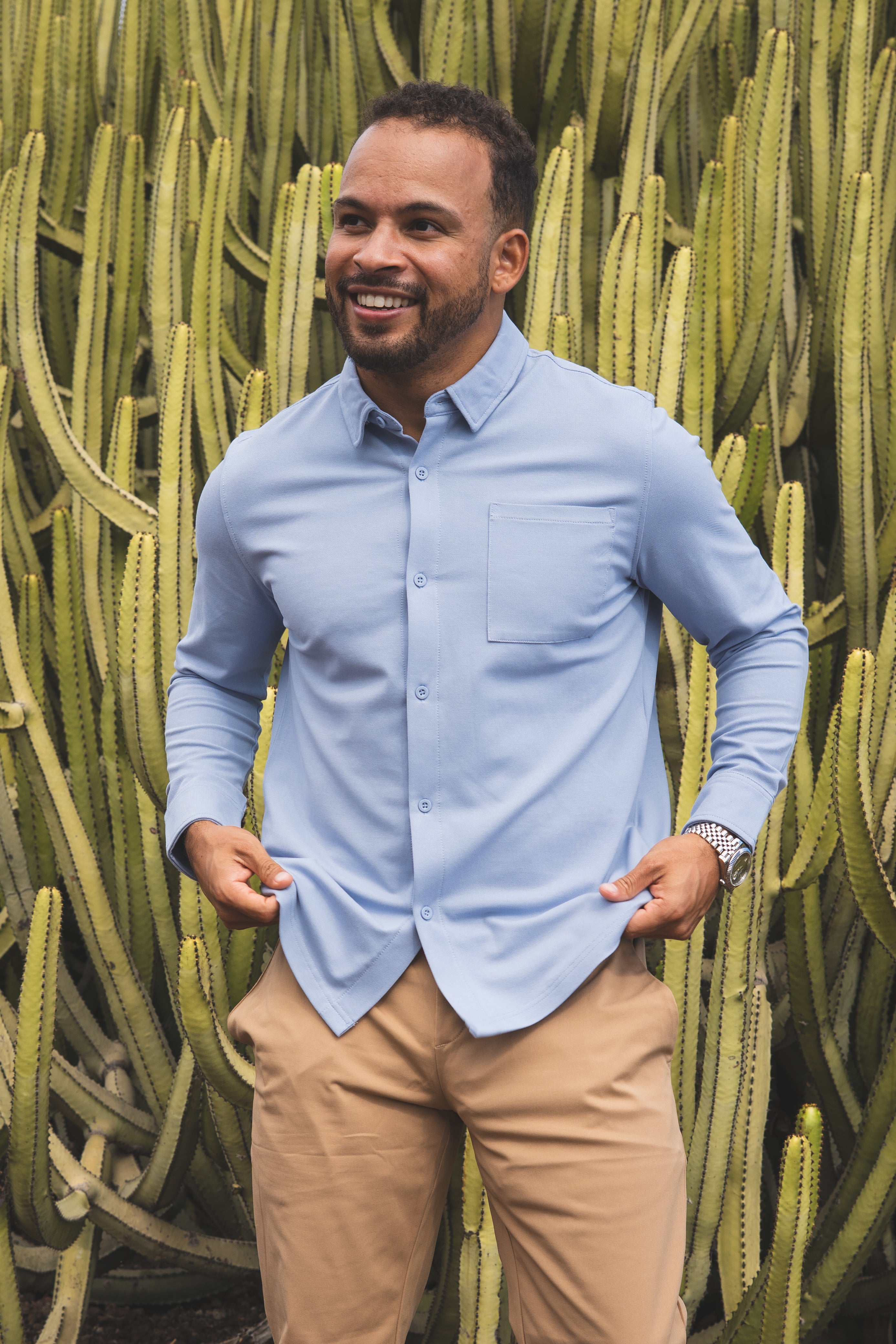 Performance Pique Button Down Shirt Light Blue