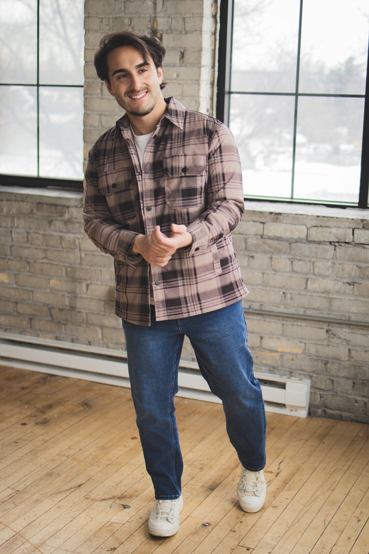 Padded Shacket Taupe Plaid