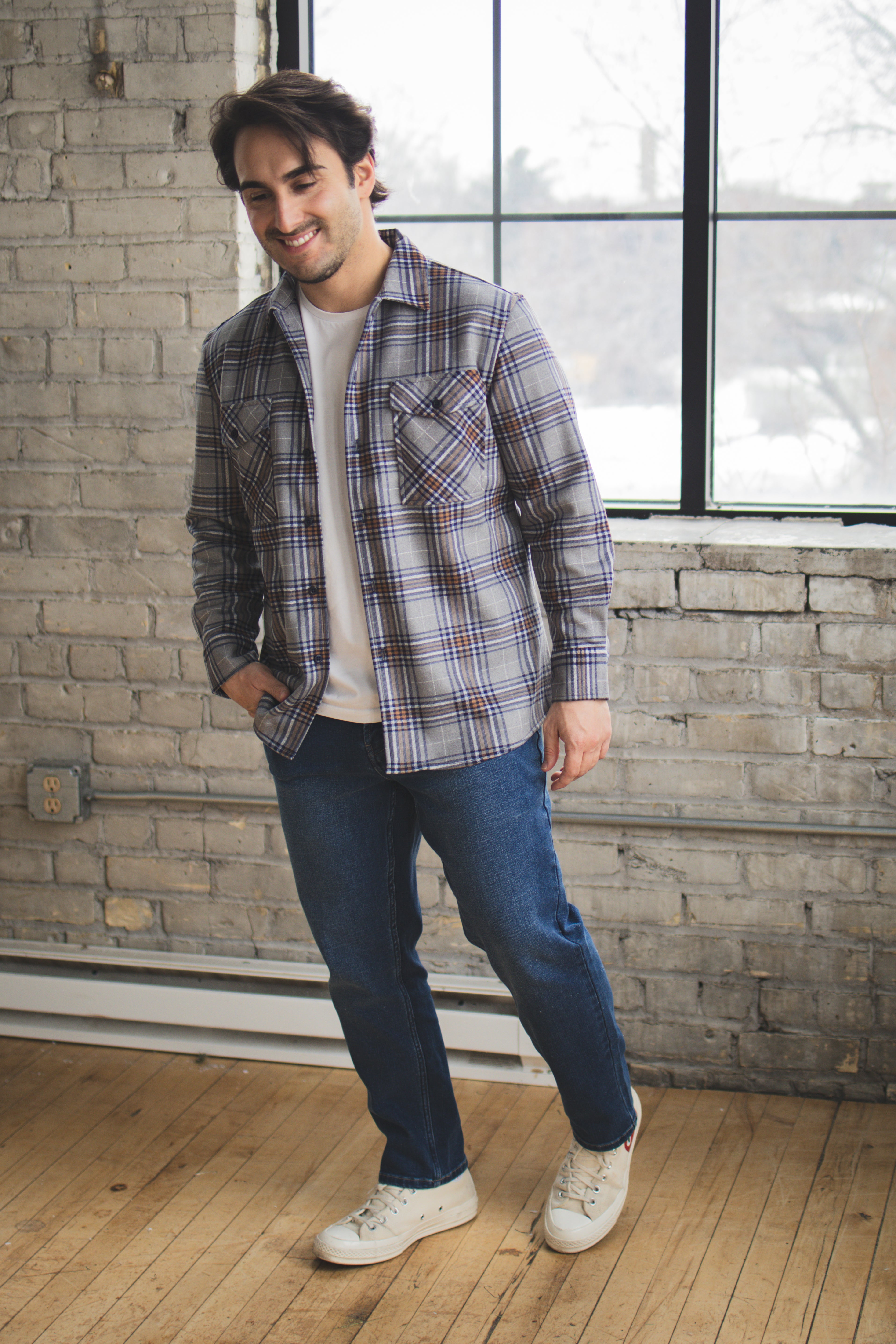 Cozy Overshirt Gray Plaid