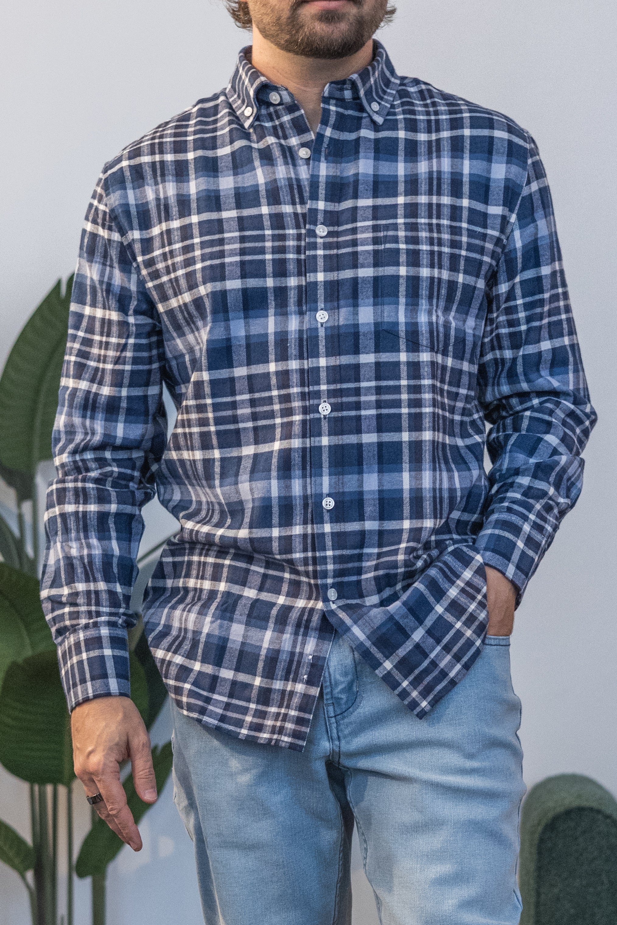 Flannel Button Down Shirt Blue