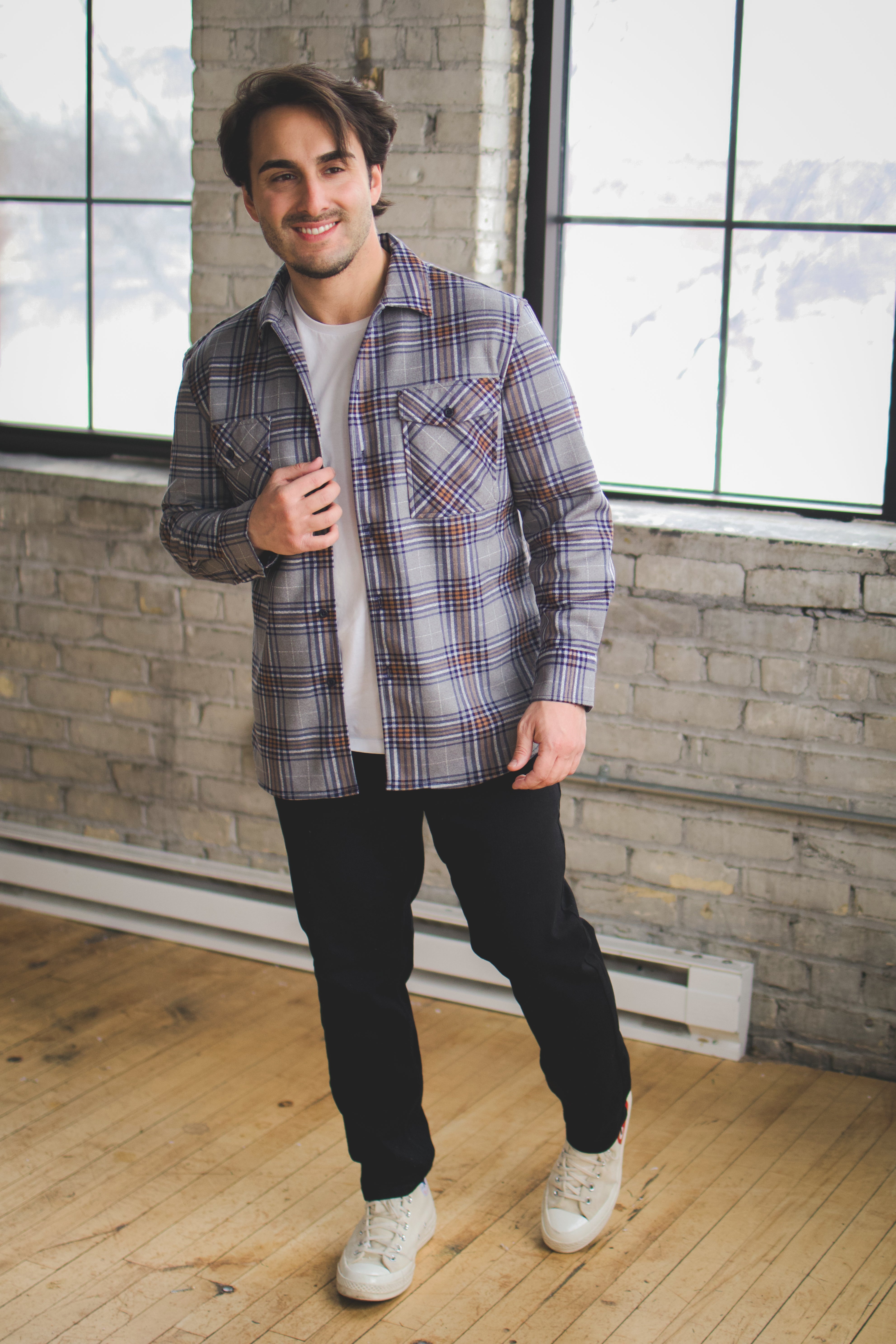 Cozy Overshirt Gray Plaid