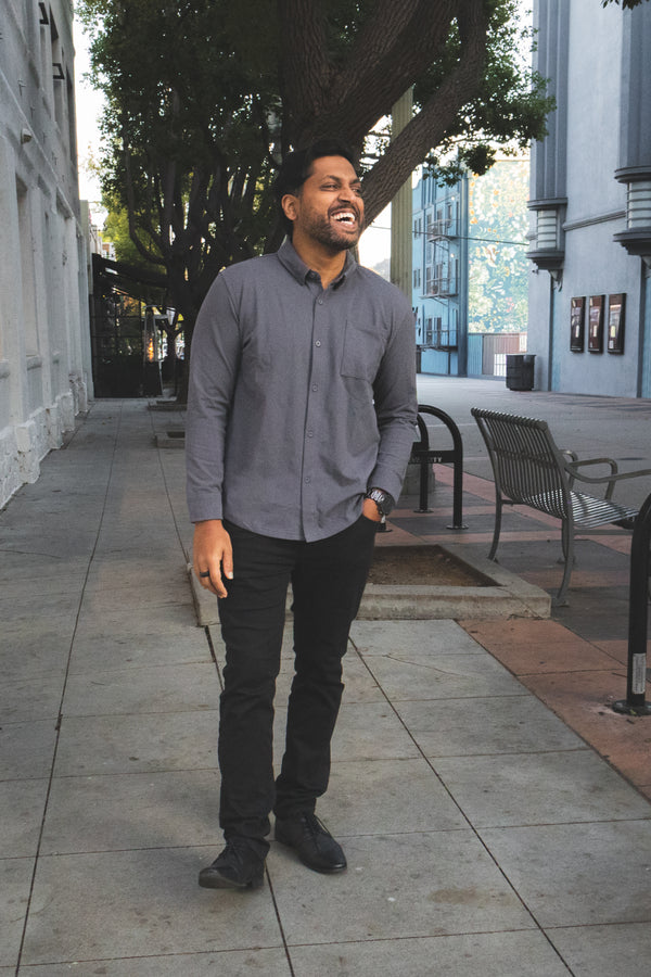 Performance Pique Button Down Shirt Charcoal