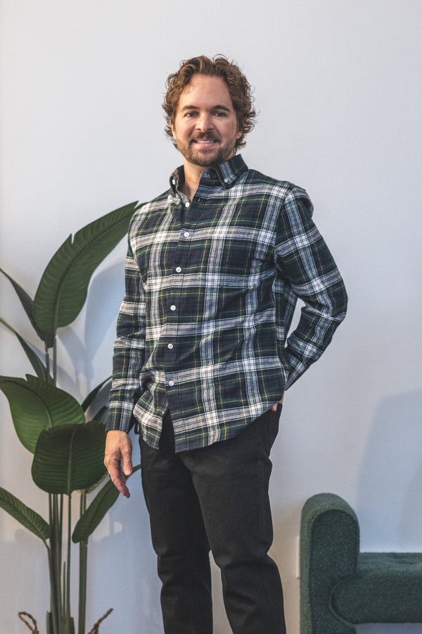 Flannel Button Down Shirt Green Tartan