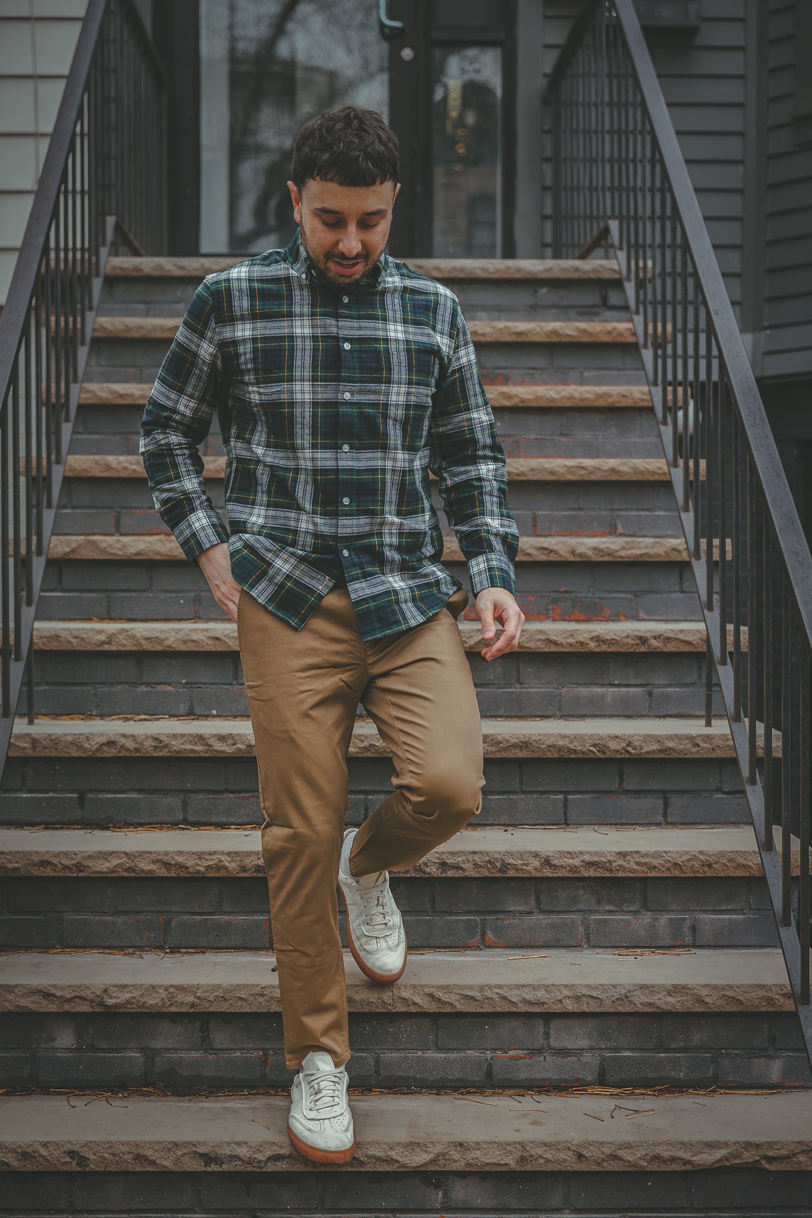 Flannel Button Down Shirt Green Tartan
