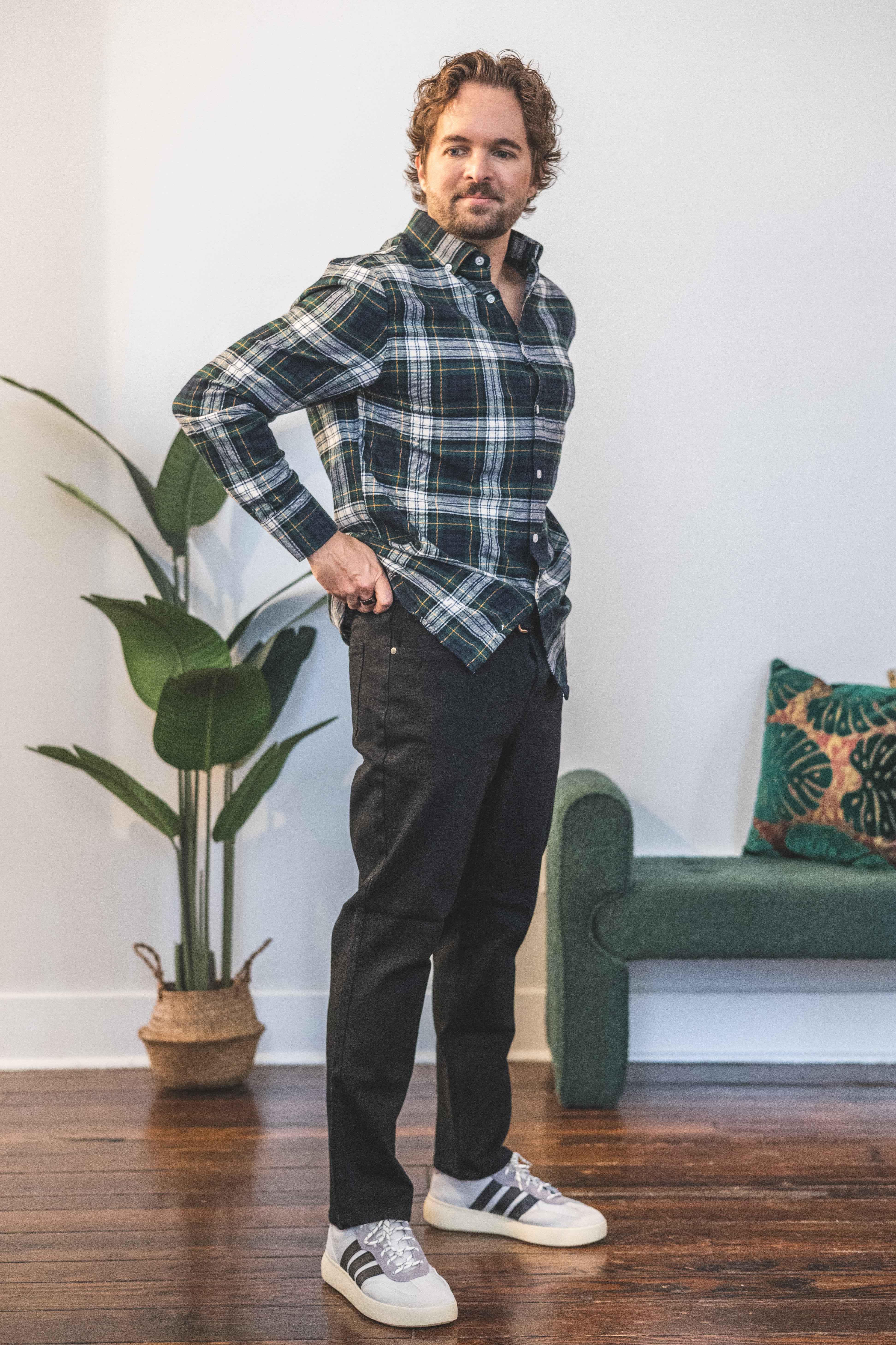 Flannel Button Down Shirt Green Tartan