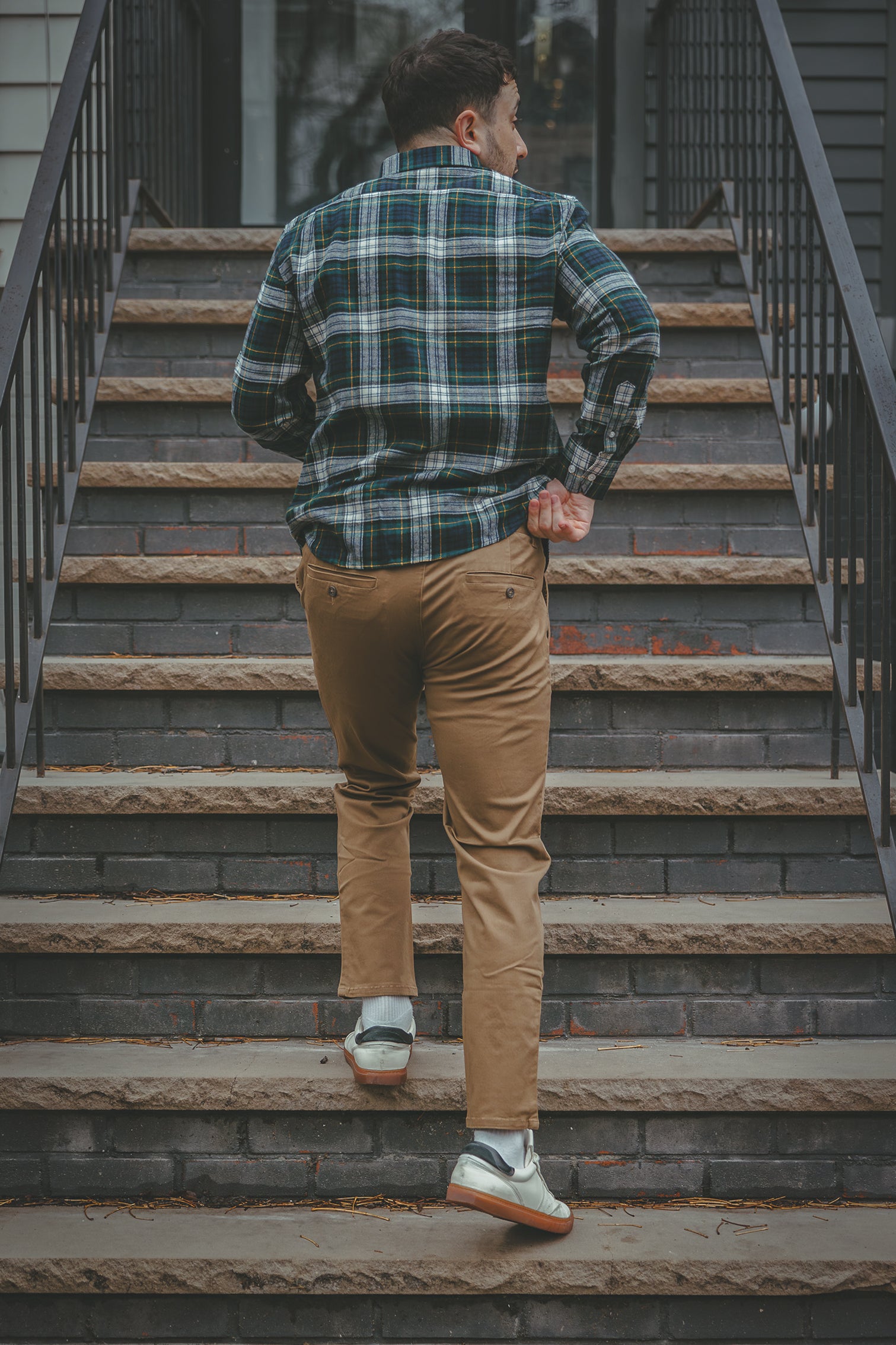 Flannel Button Down Shirt Green Tartan
