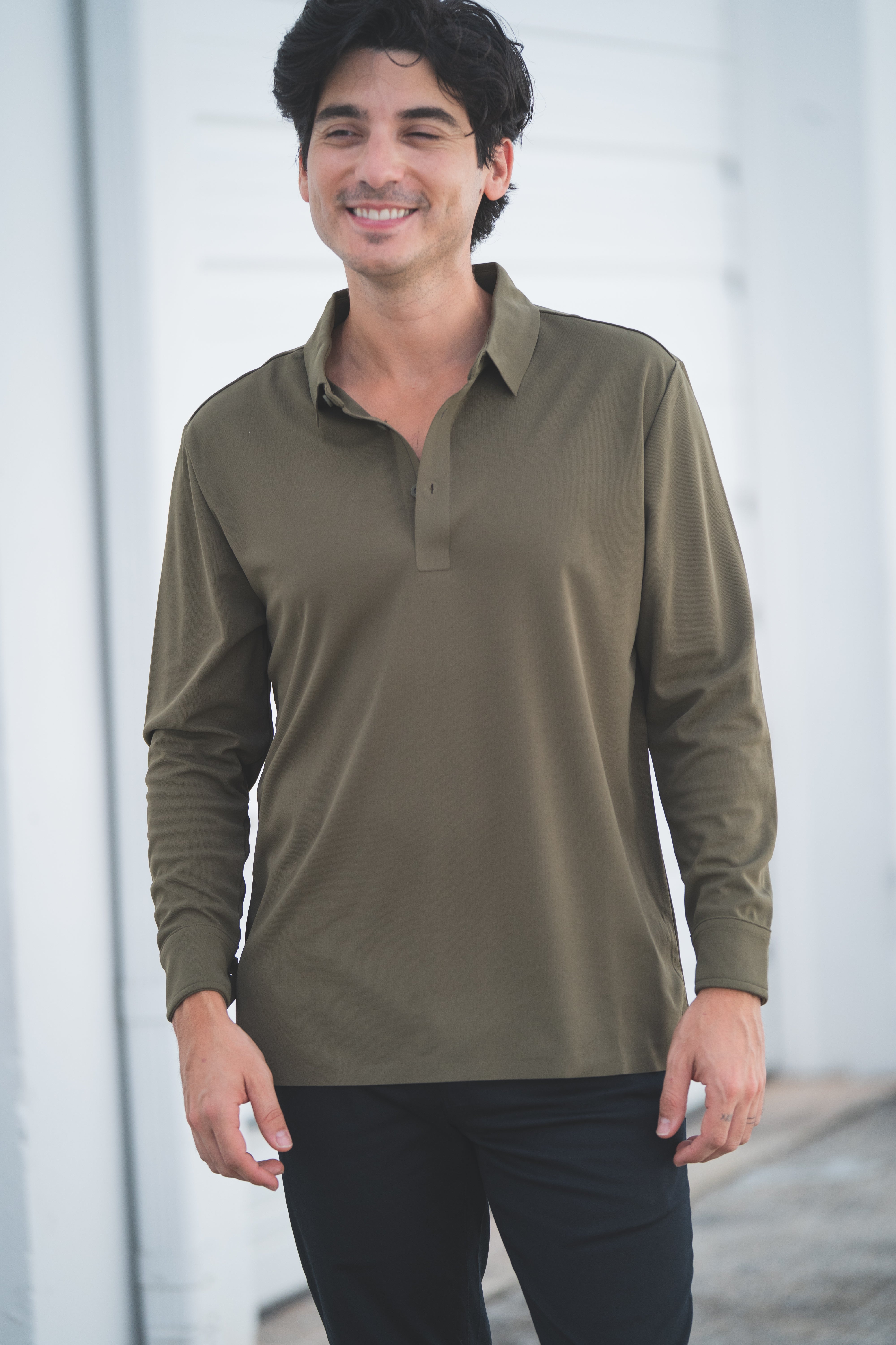 Long Sleeve Tech Polo Olive