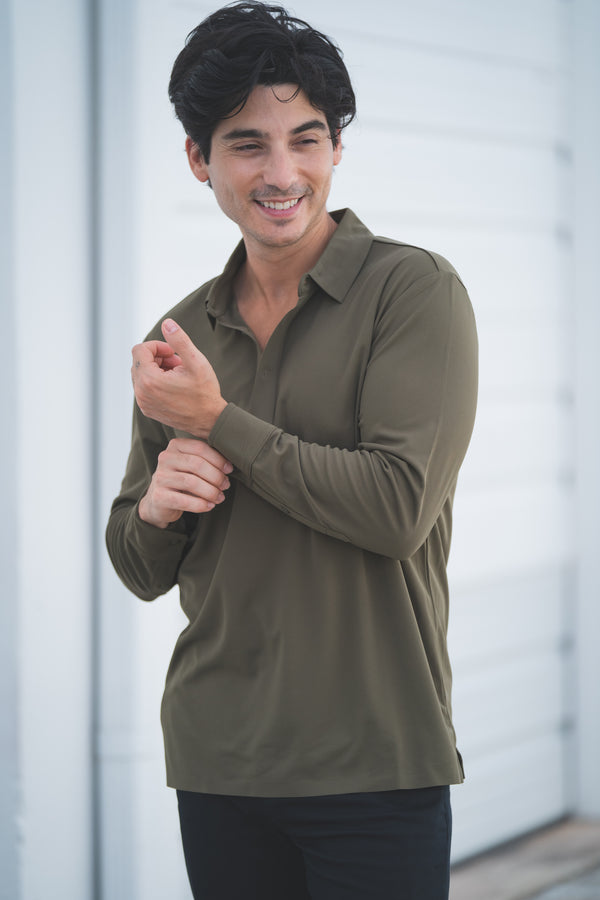 Long Sleeve Tech Polo Olive