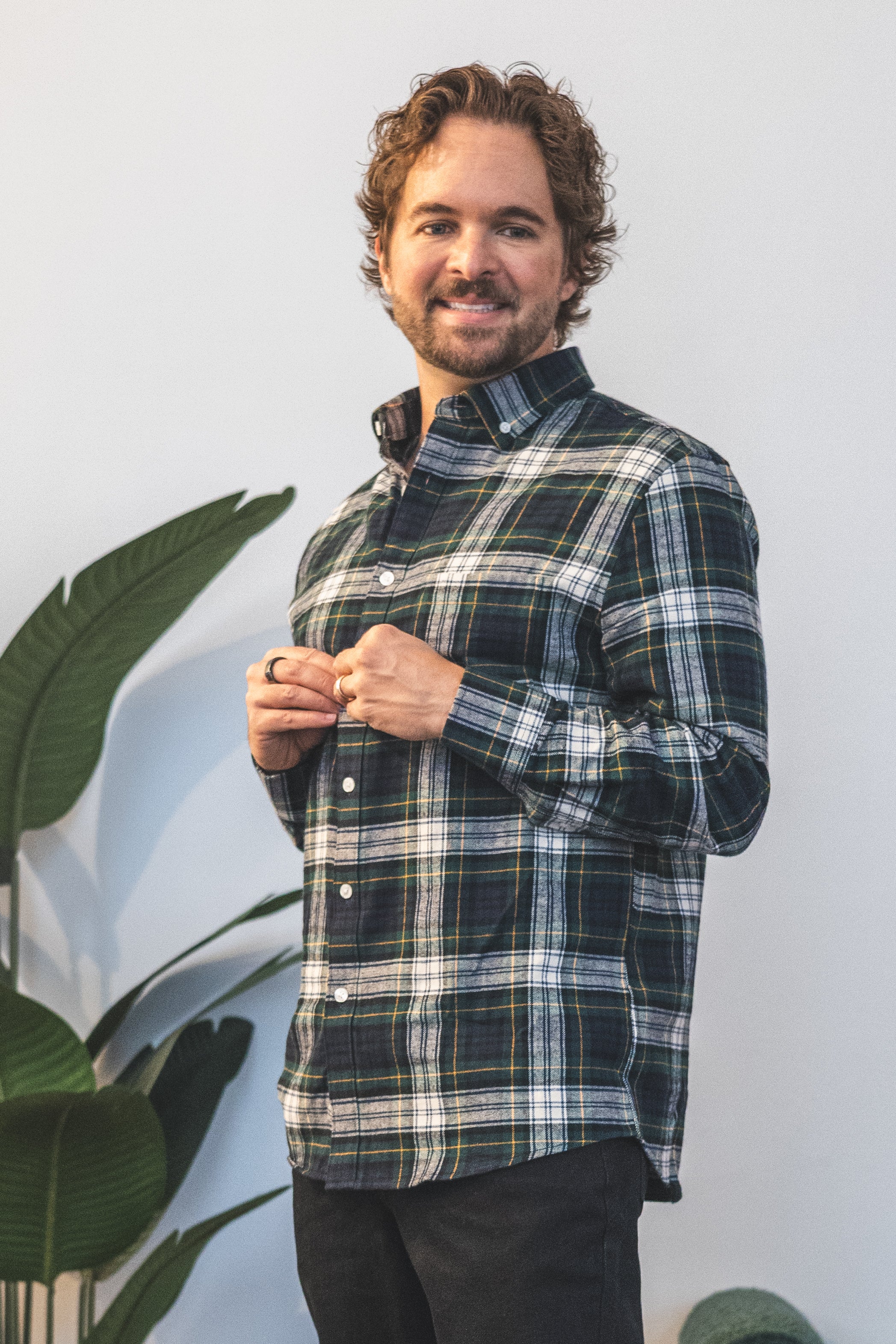 Flannel Button Down Shirt Green Tartan