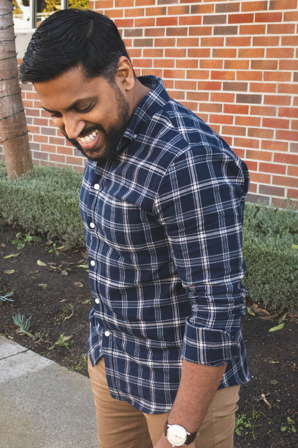 Flannel Button Down Shirt Navy