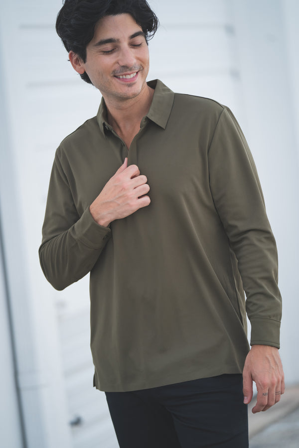 Long Sleeve Tech Polo Olive