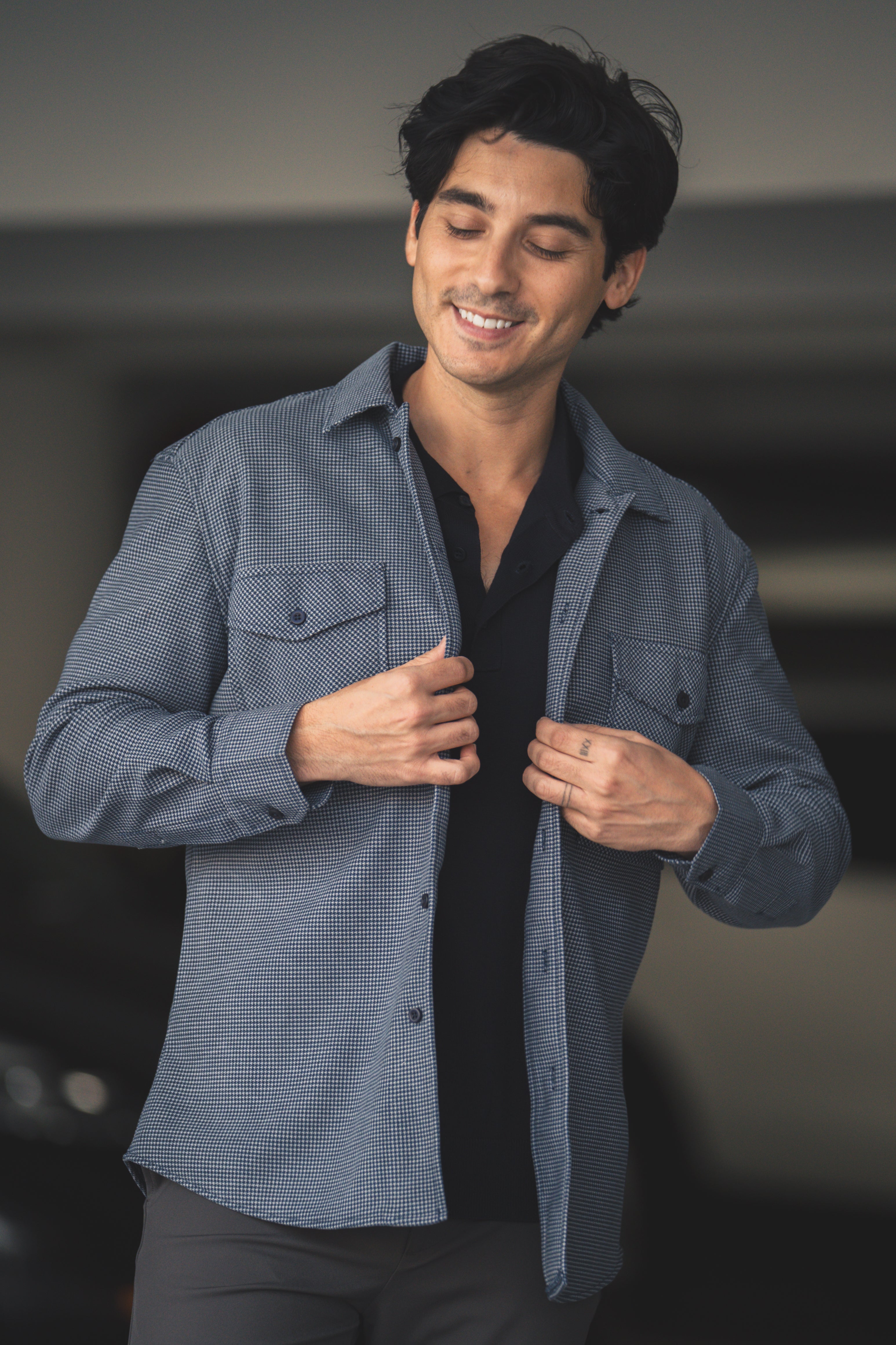 Cozy Overshirt Blue Houndstooth