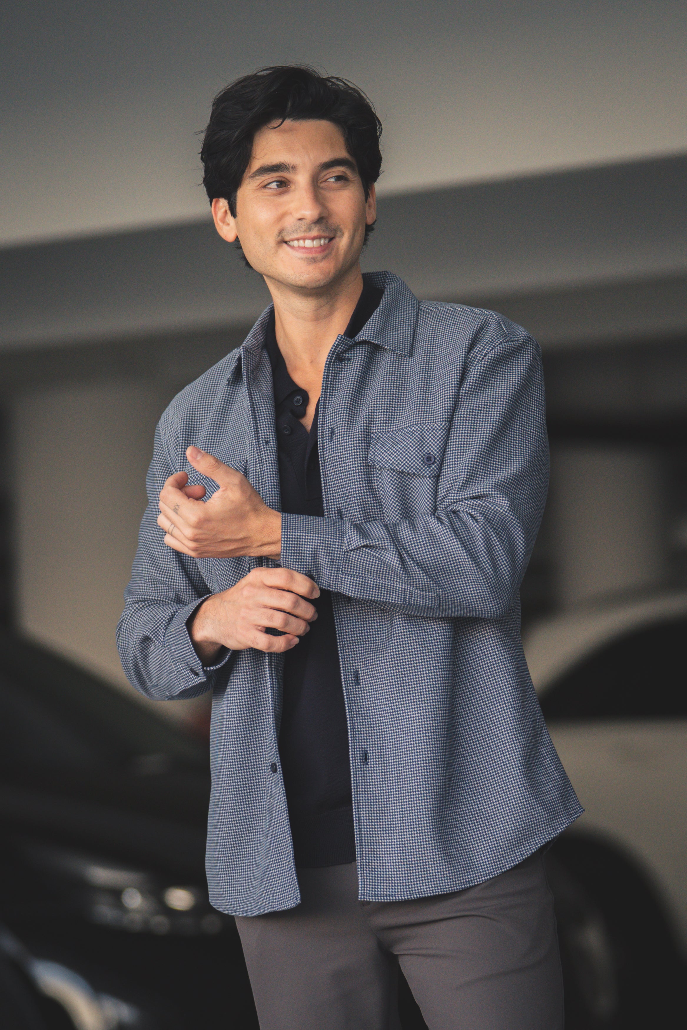 Cozy Overshirt Blue Houndstooth