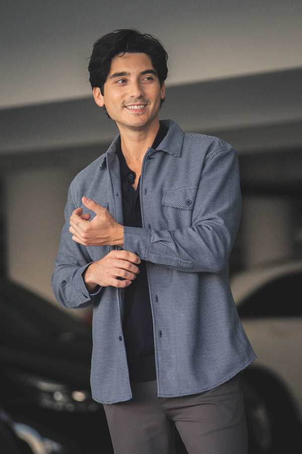 Cozy Overshirt Blue Houndstooth