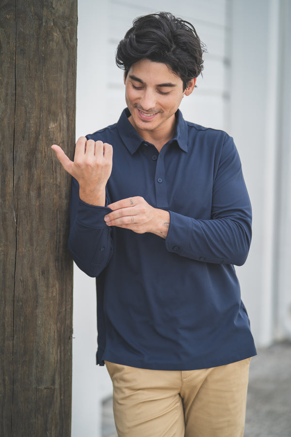 Long Sleeve Tech Polo Navy