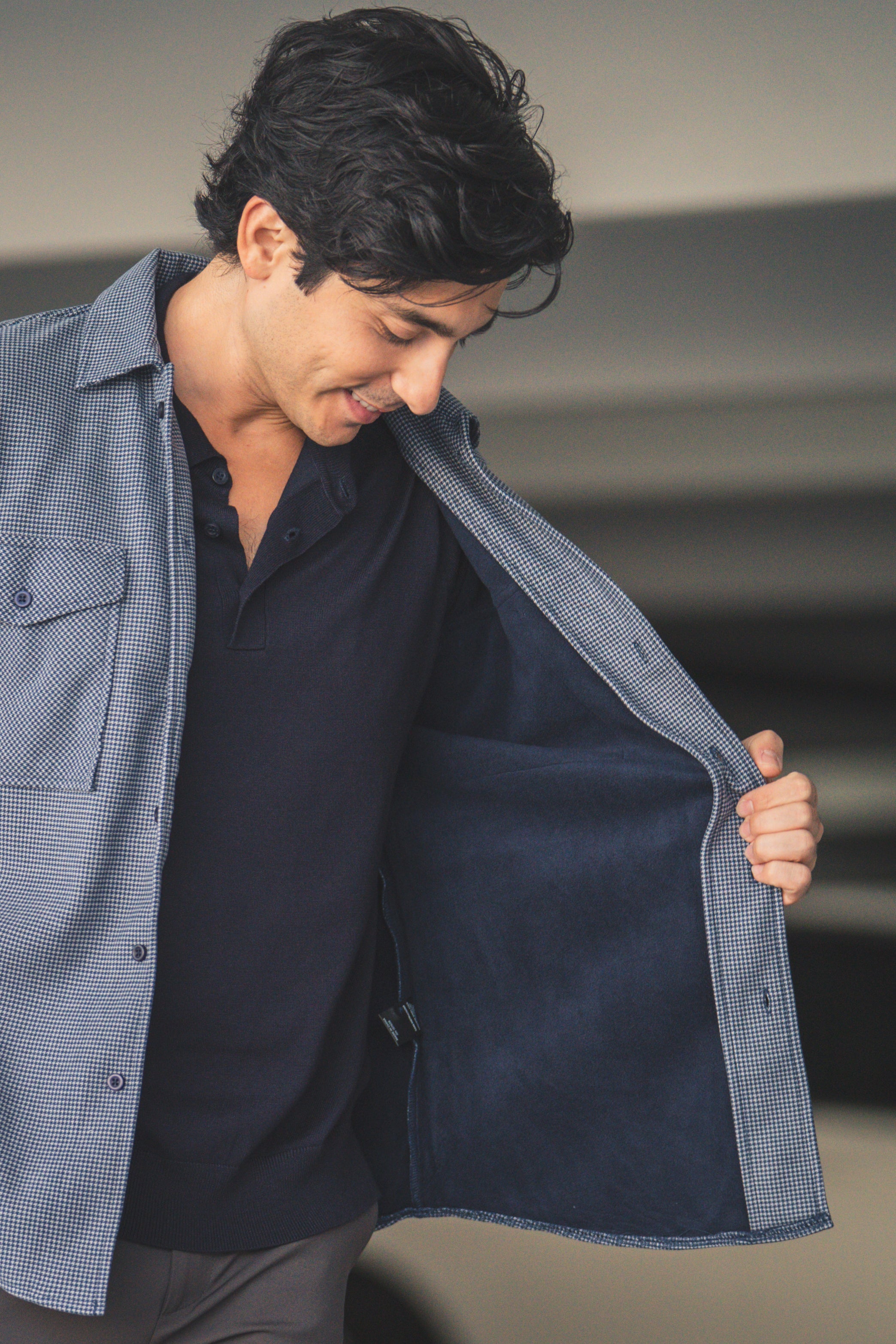 Cozy Overshirt Blue Houndstooth