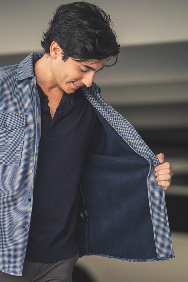 Cozy Overshirt Blue Houndstooth