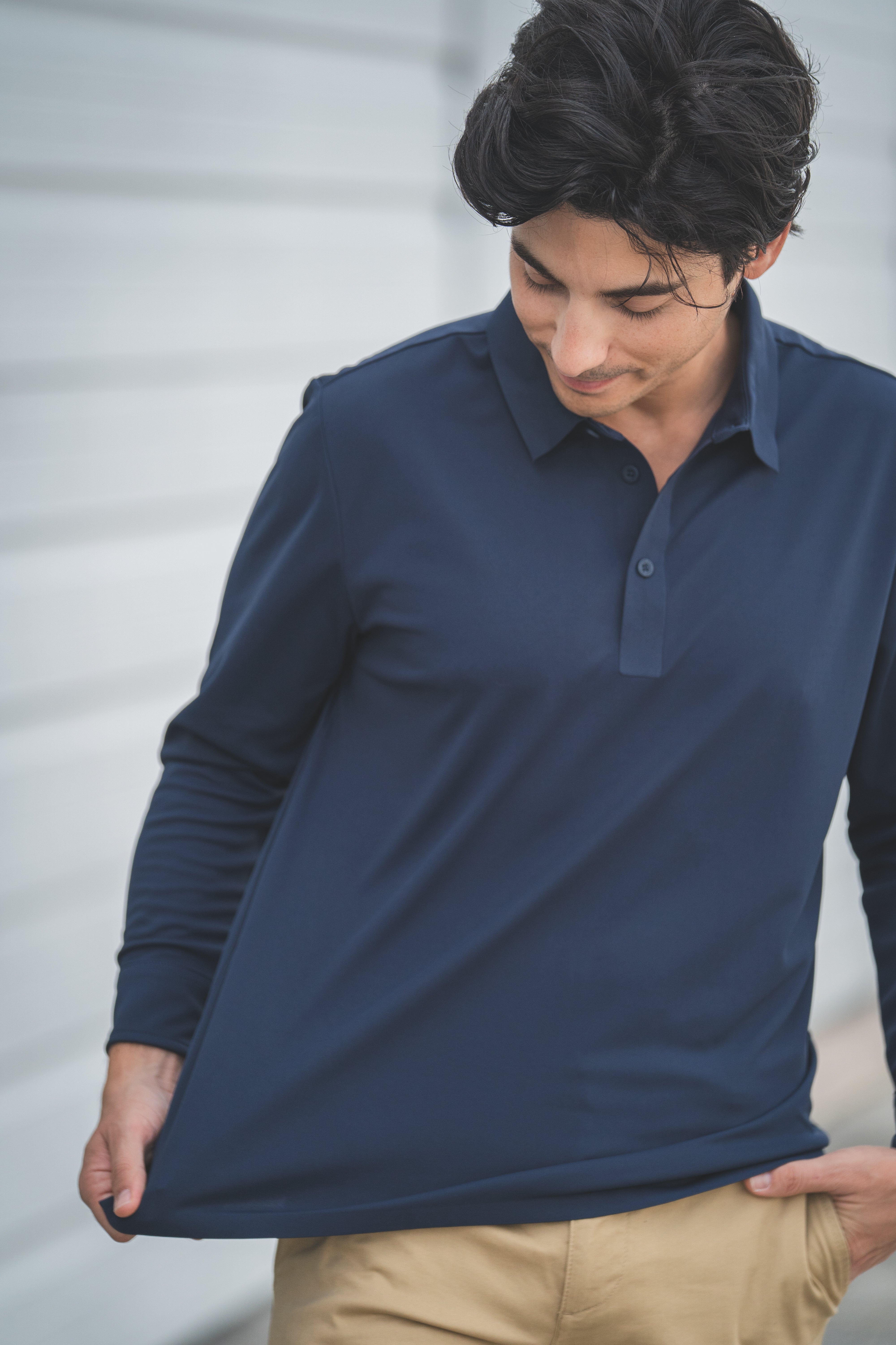 Long Sleeve Tech Polo Navy