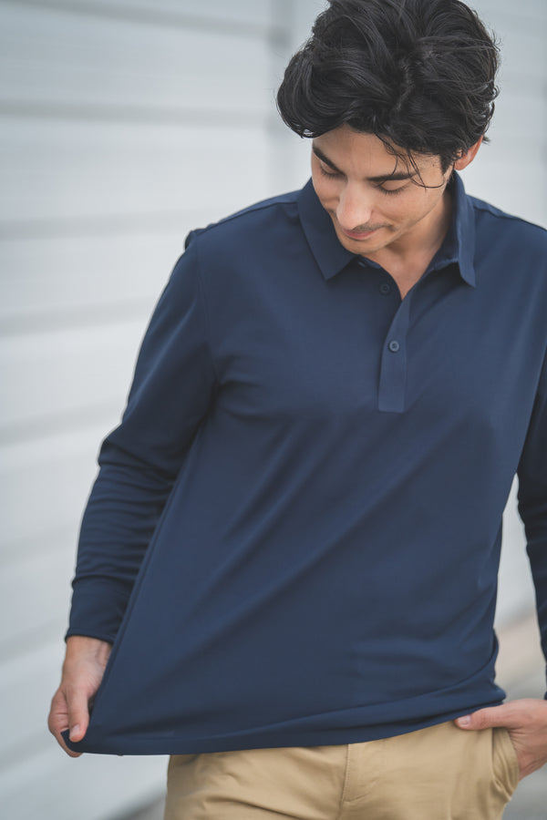 Long Sleeve Tech Polo Navy