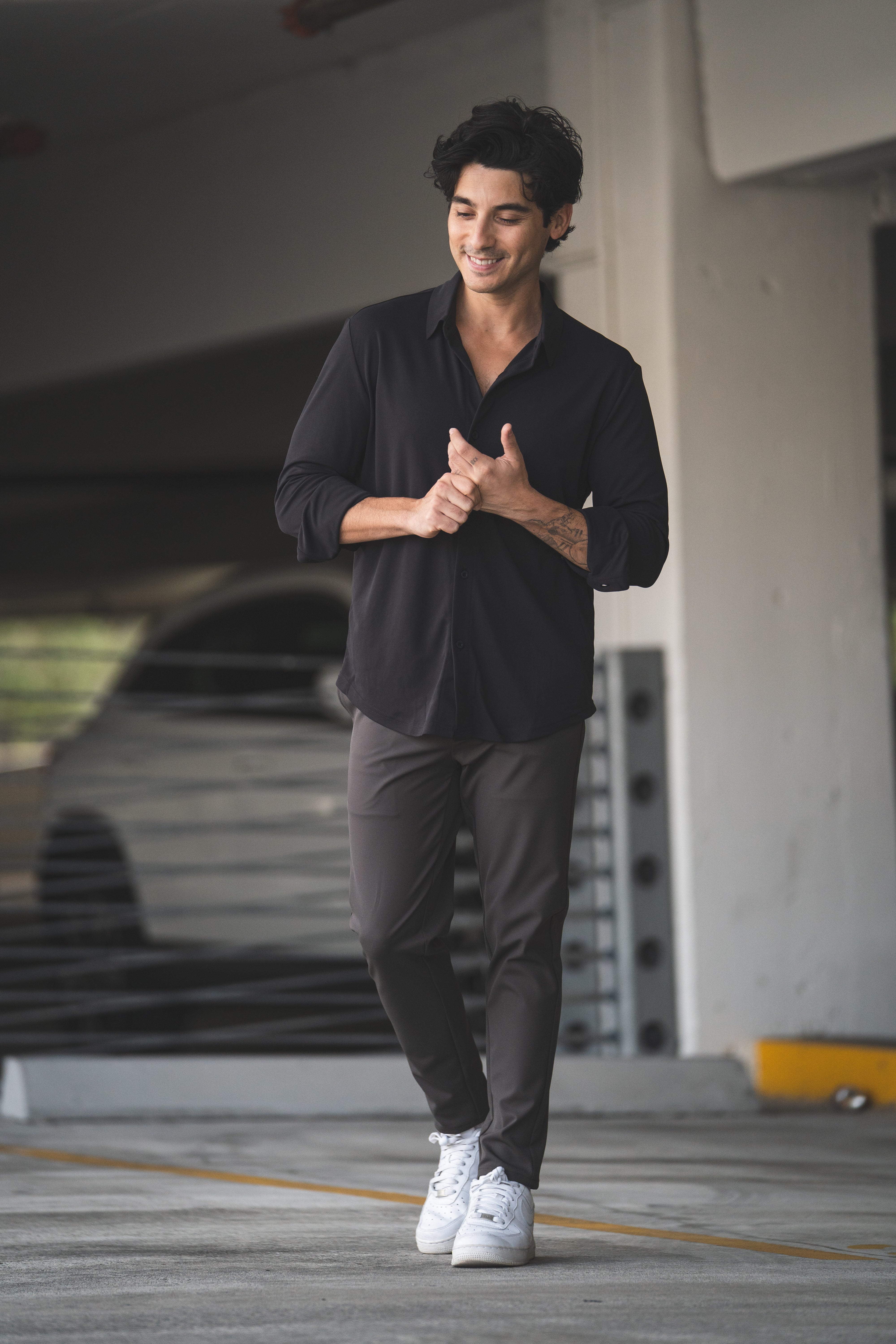 Tech Button Down Shirt Black