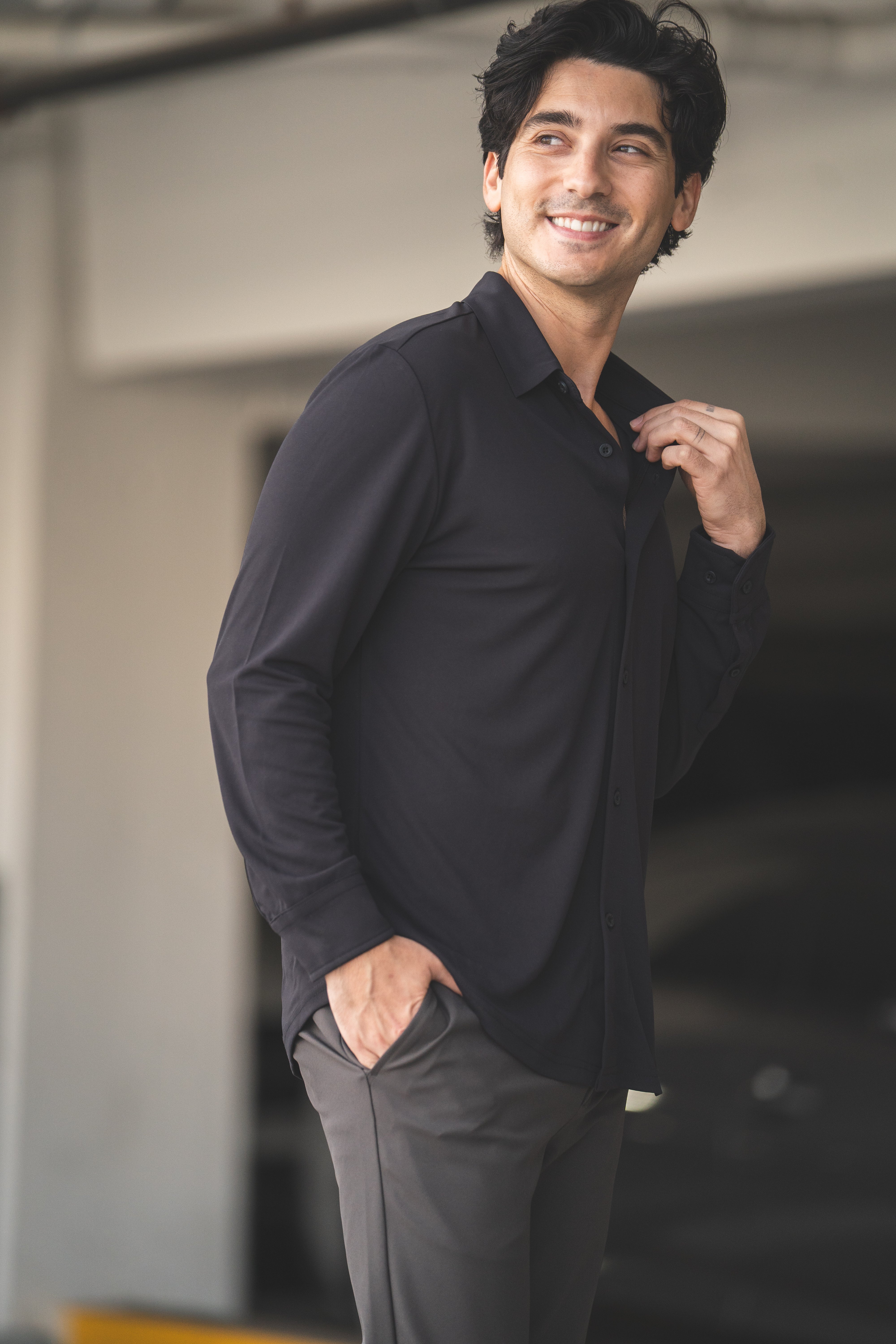 Tech Button Down Shirt Black