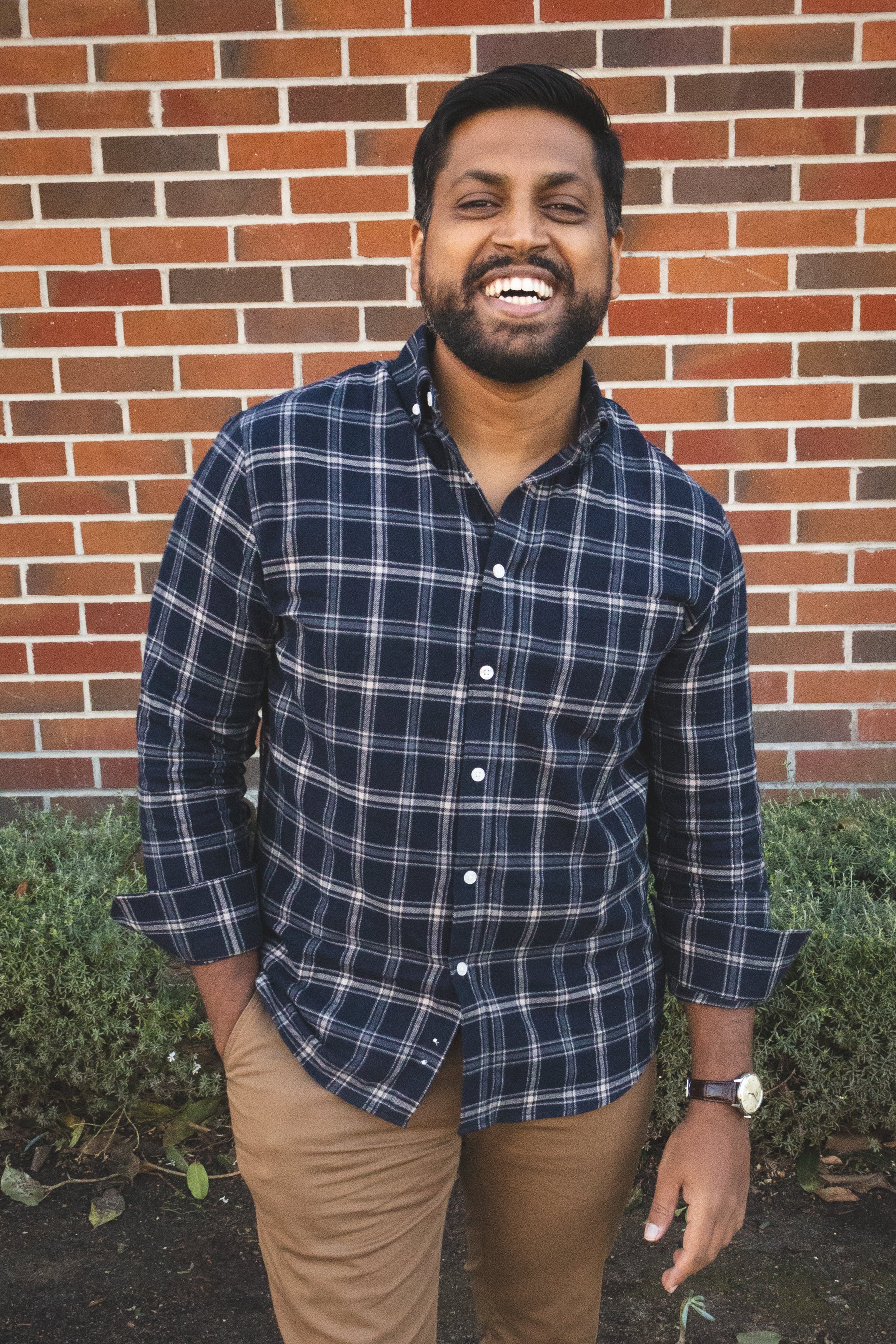 Flannel Button Down Shirt | Navy Plaid | Under 510