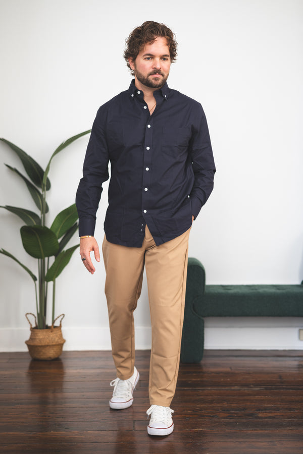 Stretch Oxford Button Down Shirt Navy