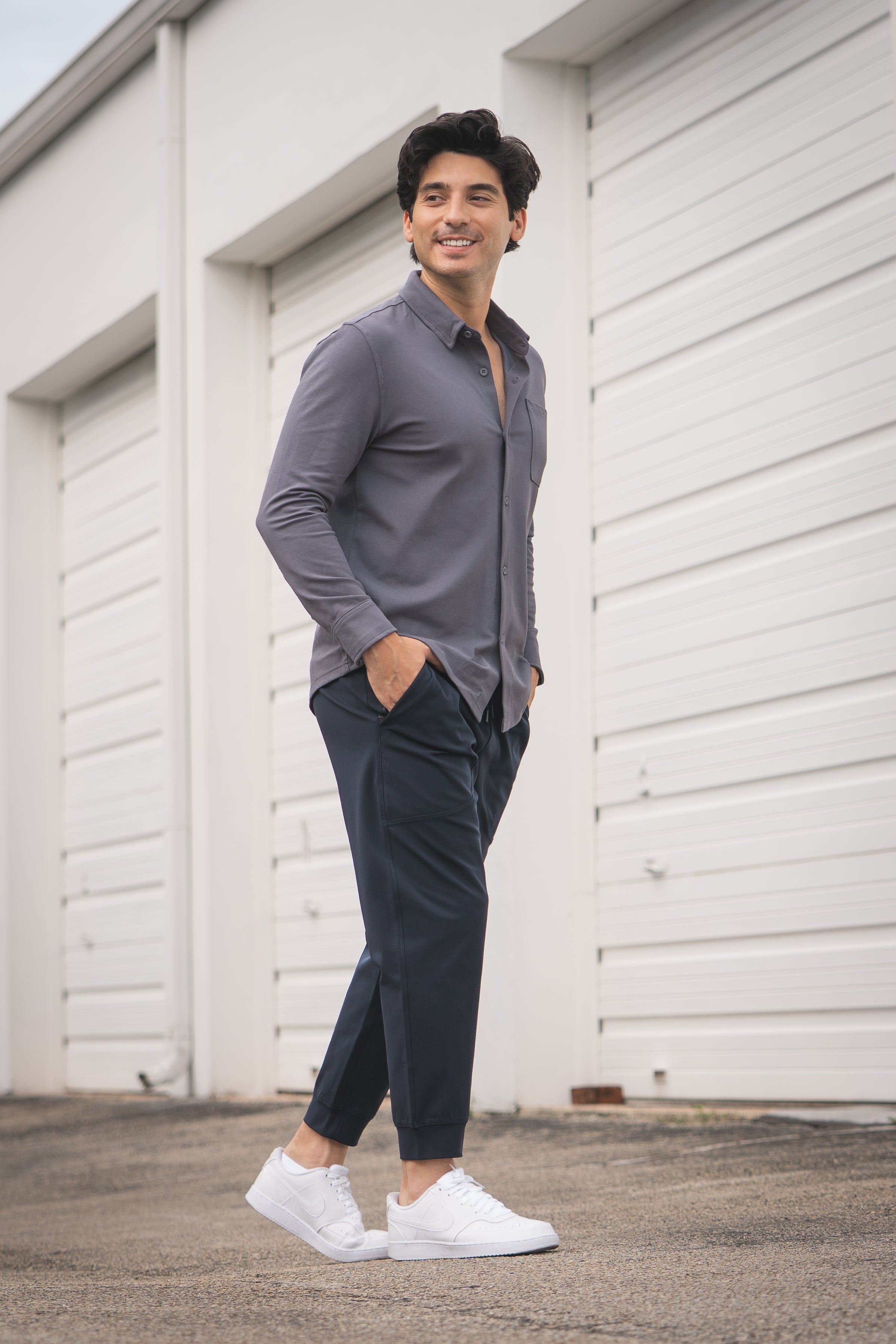 Performance Pique Button Down Shirt Charcoal