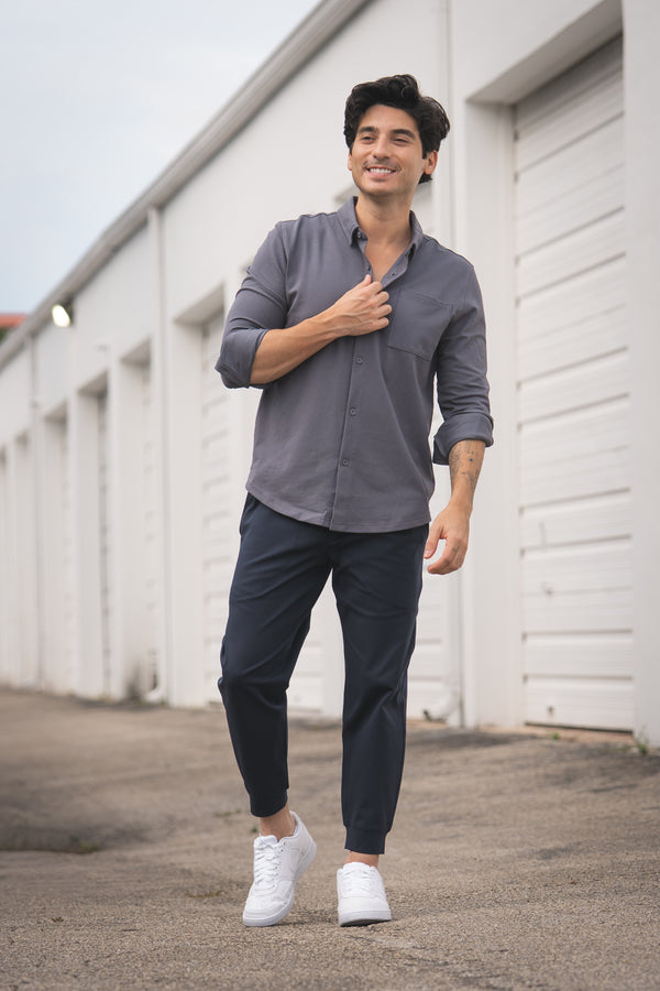 Performance Pique Button Down Shirt Charcoal