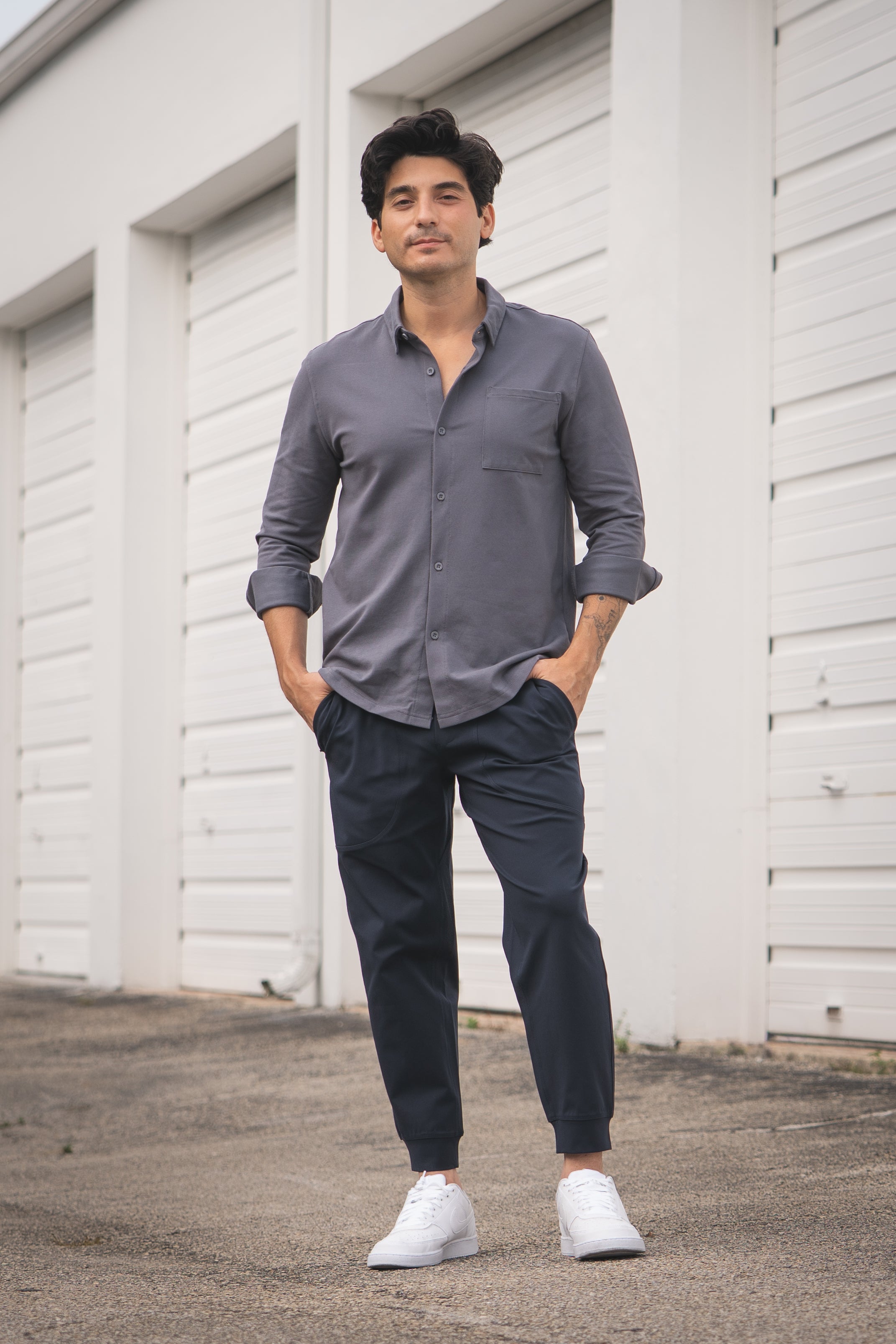Performance Pique Button Down Shirt Charcoal